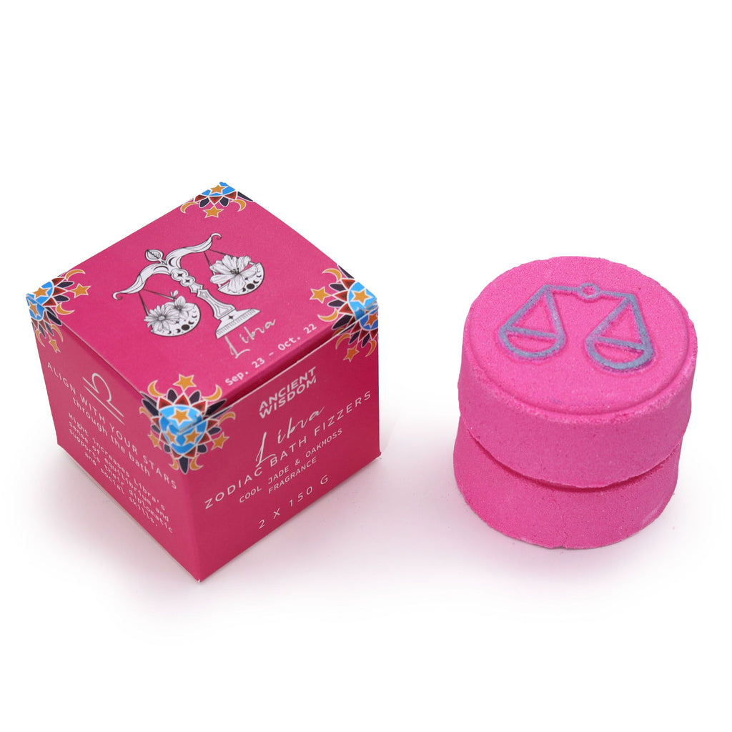 Libra Zodiac Bath Fizzers with Horoscope | Set of 2 | Velora