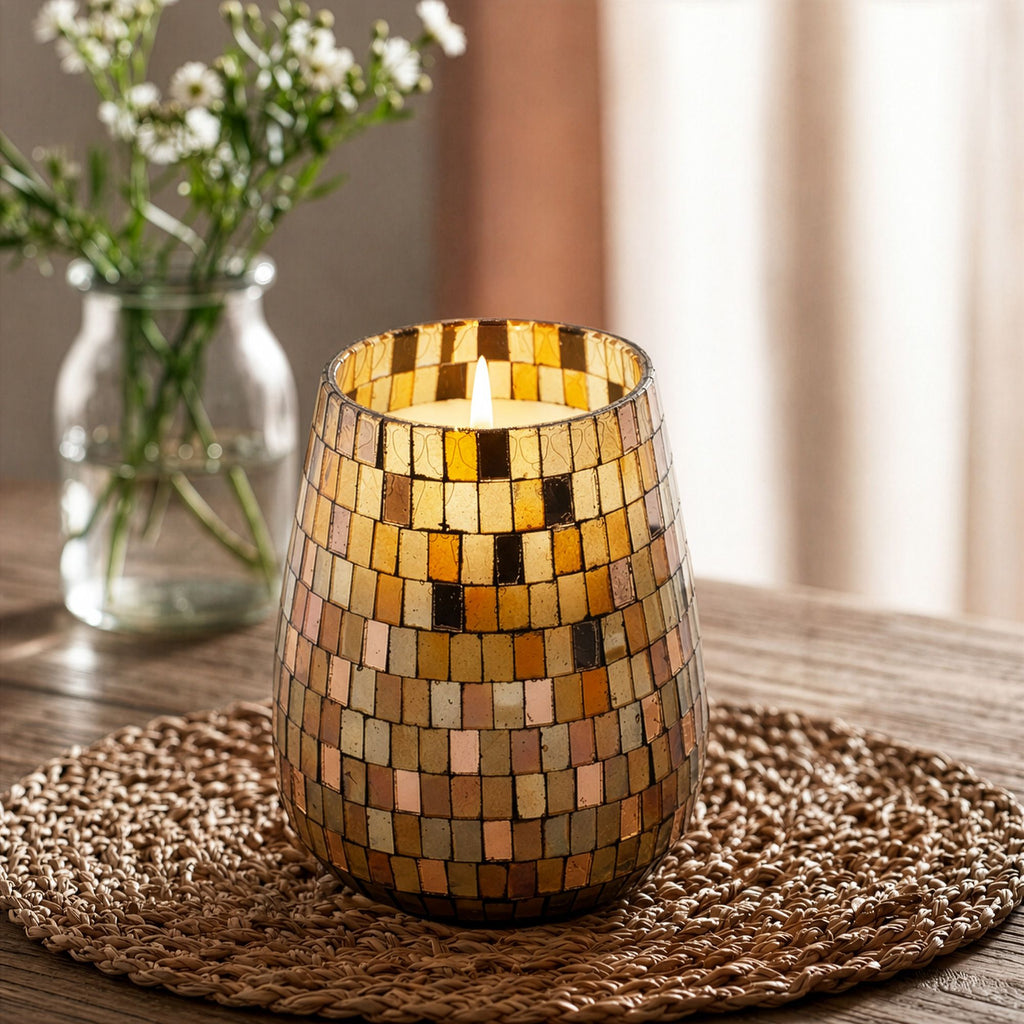 Tall Glass Jar Candle - Amber Mosaic | Velora