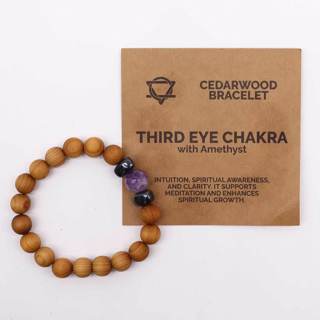 Cedarwood Third Eye Chakra Bangle - Amethyst | Velora