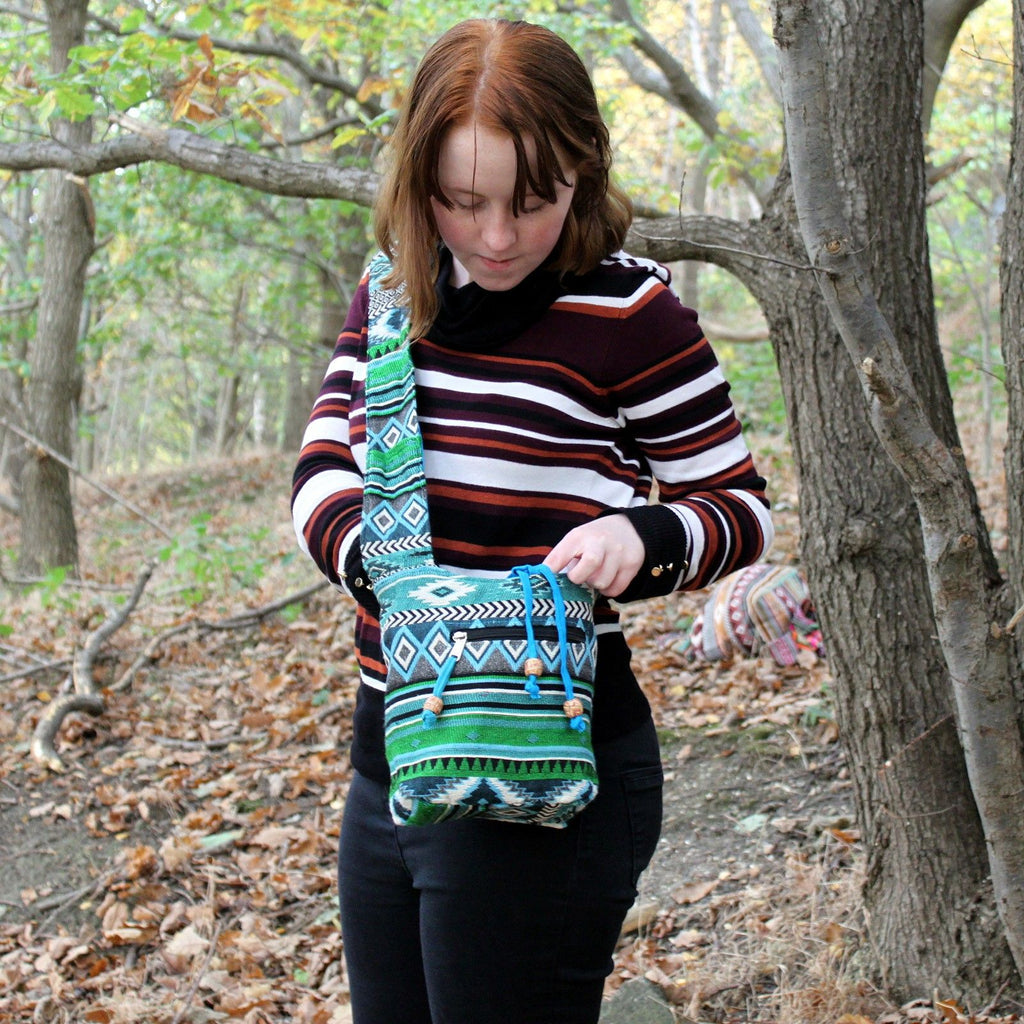 Jacquard Nepal Sling Bag - Teal | Velora