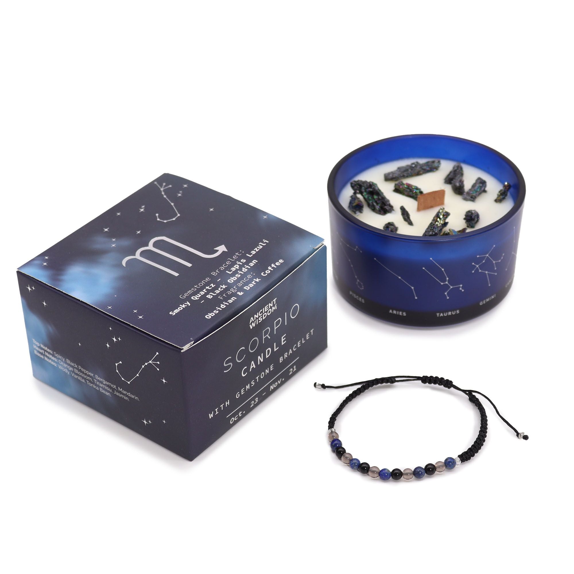Scorpio Zodiac Crystal Candle & Gemstone Bracelet | Velora