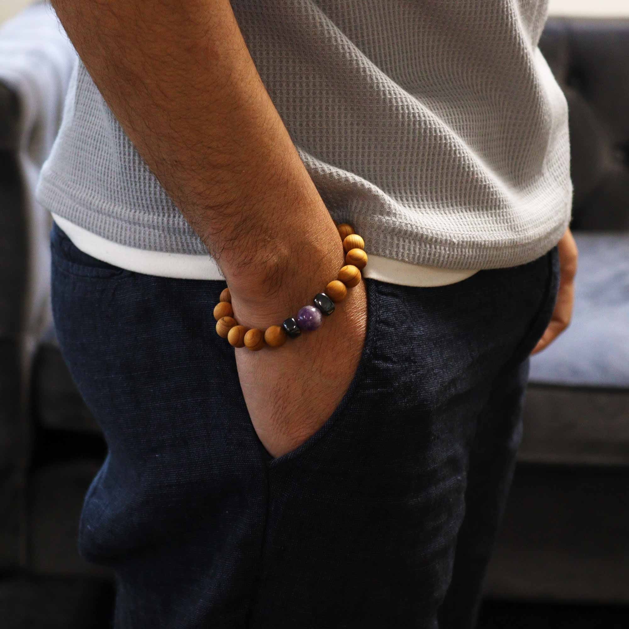 Cedarwood Third Eye Chakra Bangle - Amethyst | Velora