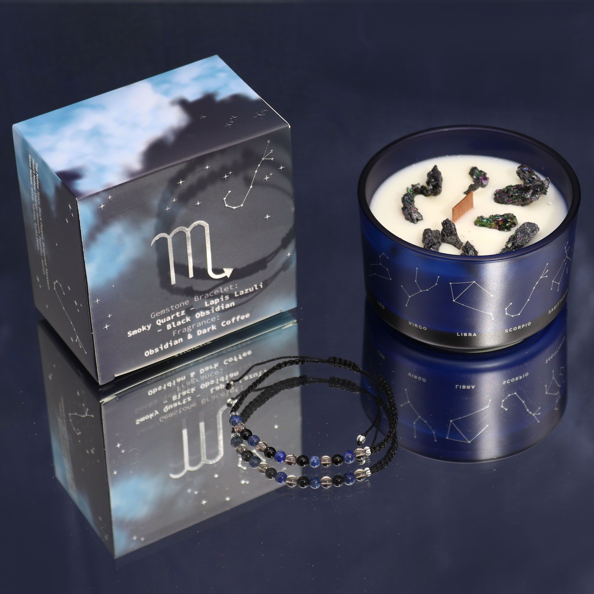 Scorpio Zodiac Crystal Candle & Gemstone Bracelet | Velora