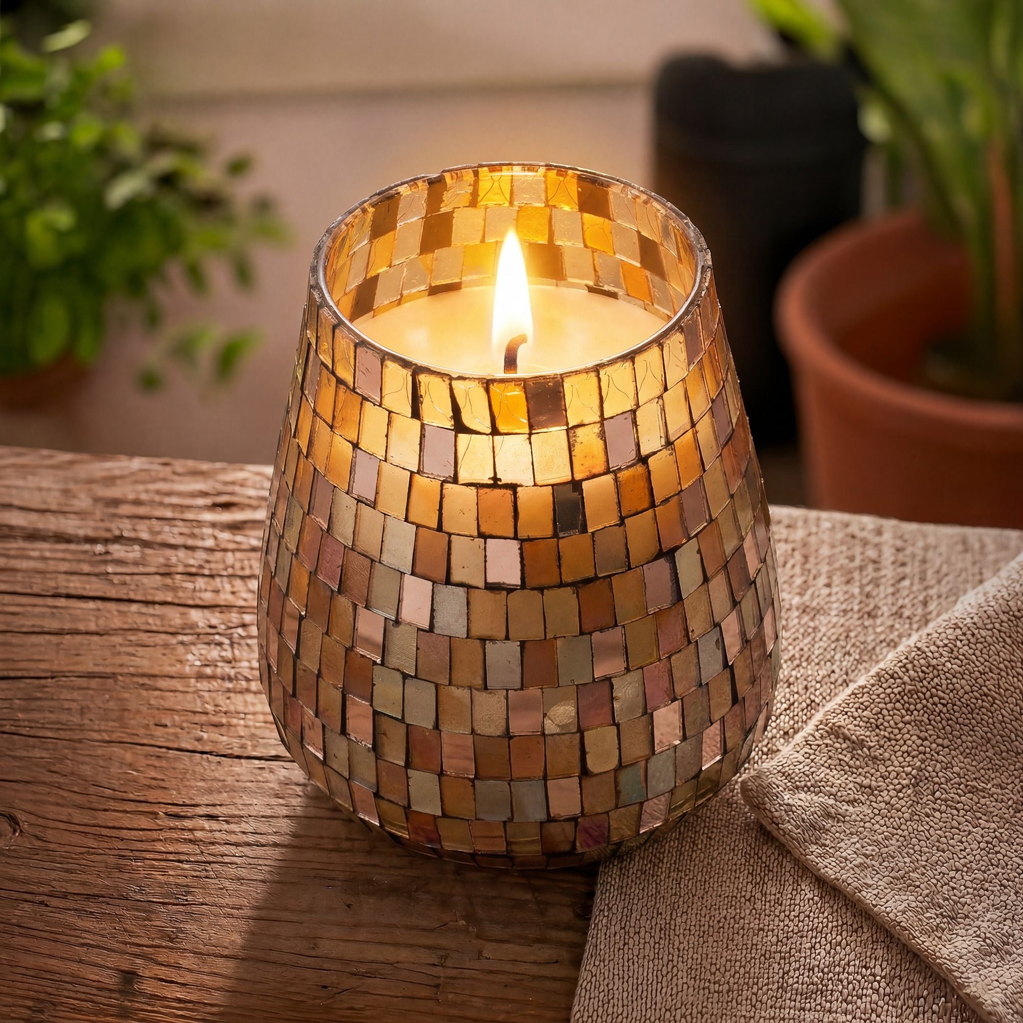 Tall Glass Jar Candle - Amber Mosaic | Velora