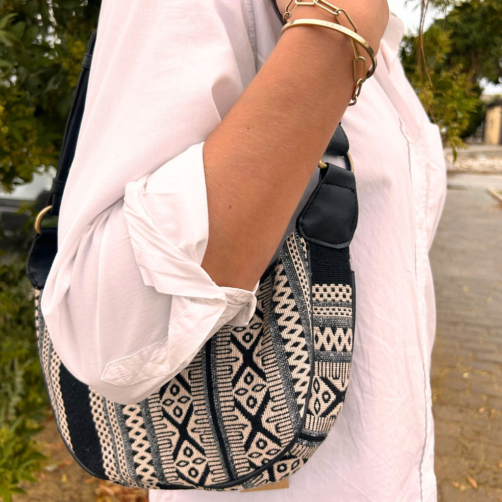 Grey Metro Jacquard Hobo Bag | Black Strap