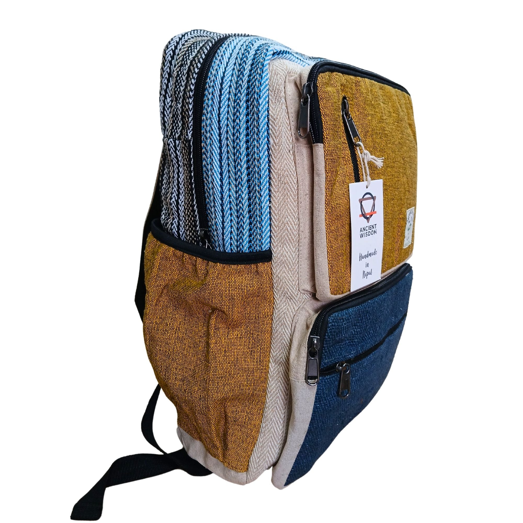 Large Boxy Hemp Backpack – Teal & Turmeric | Velora
