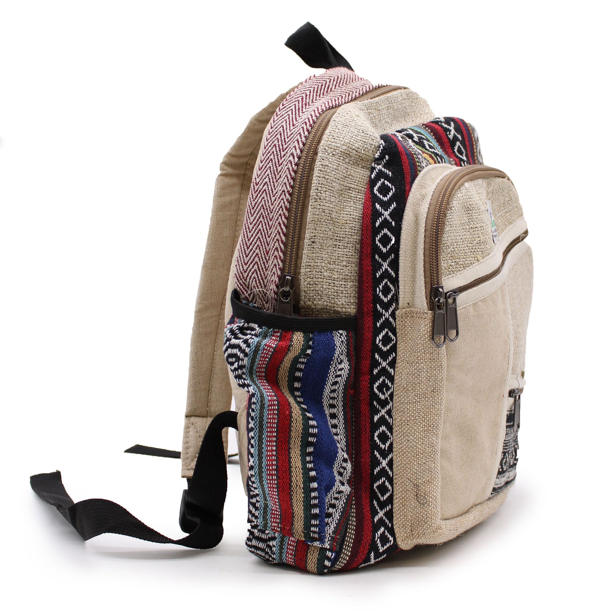 Small Hemp & Cotton Backpack – Zig Zag Zip Style | Velora
