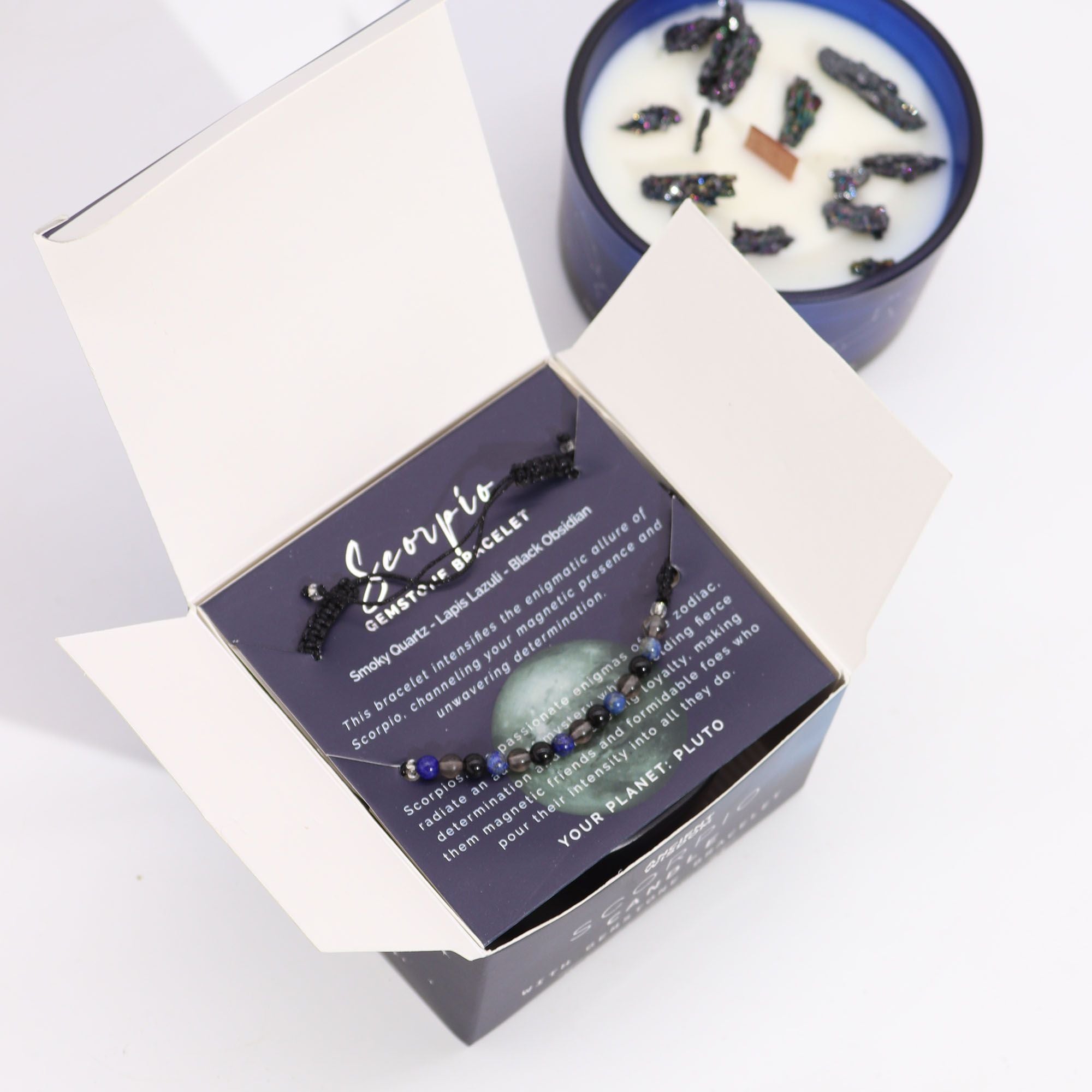 Scorpio Zodiac Crystal Candle & Gemstone Bracelet | Velora