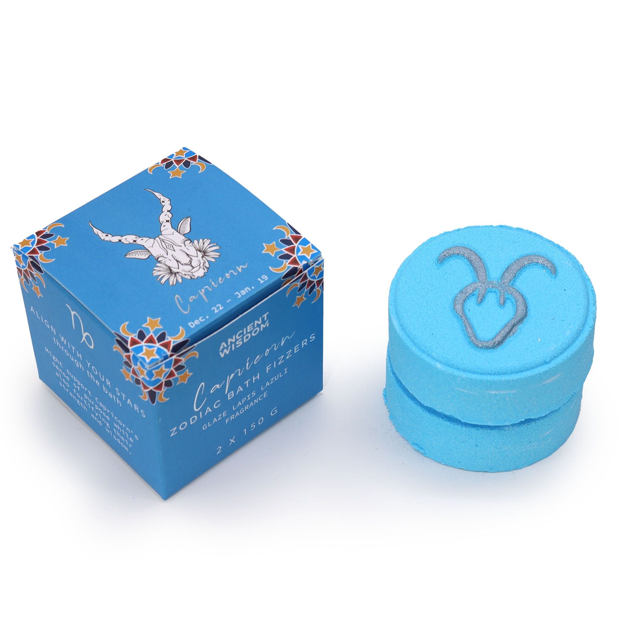 Capricorn Zodiac Bath Fizzers with Horoscope | Set of 2 | Velora