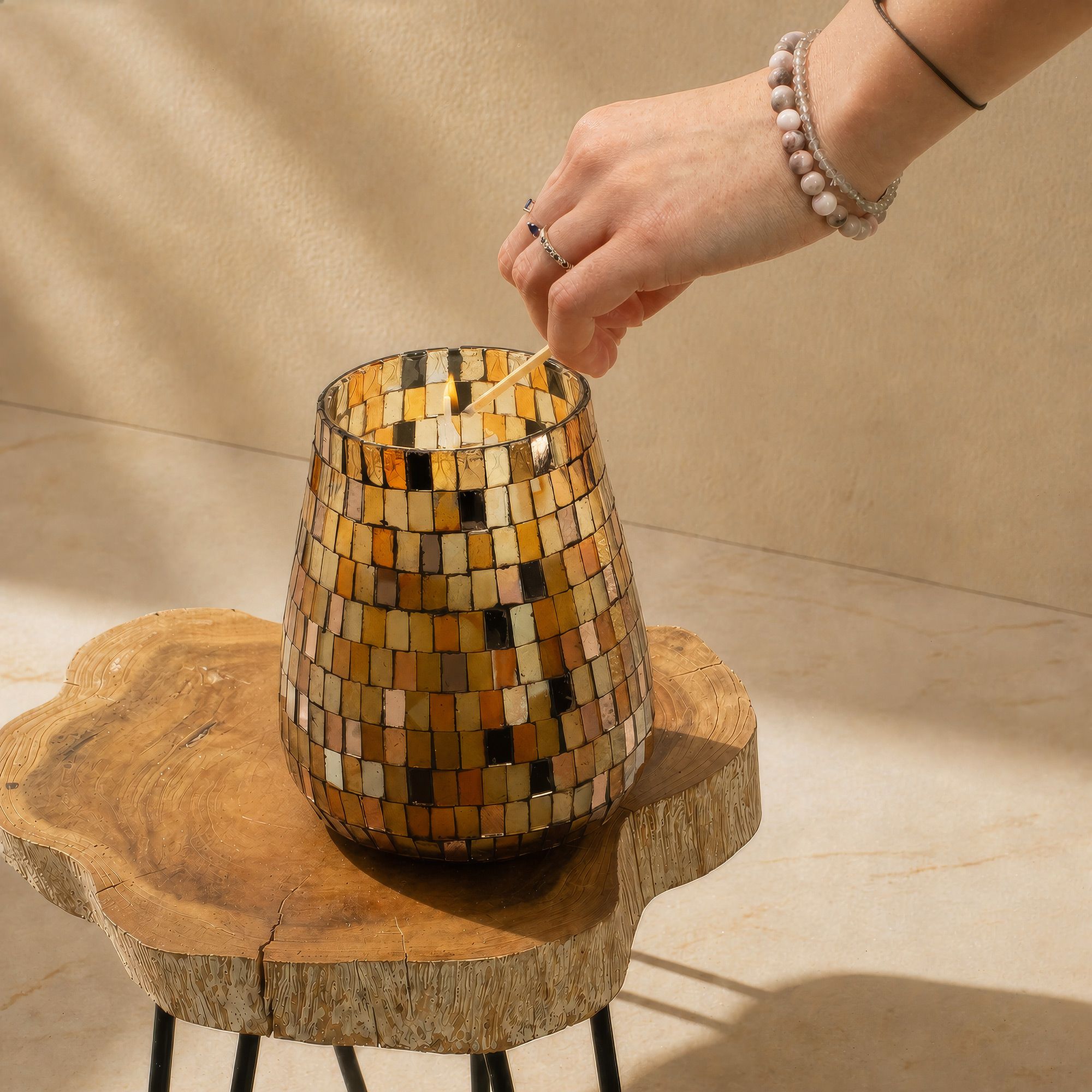 Tall Glass Jar Candle - Amber Mosaic | Velora