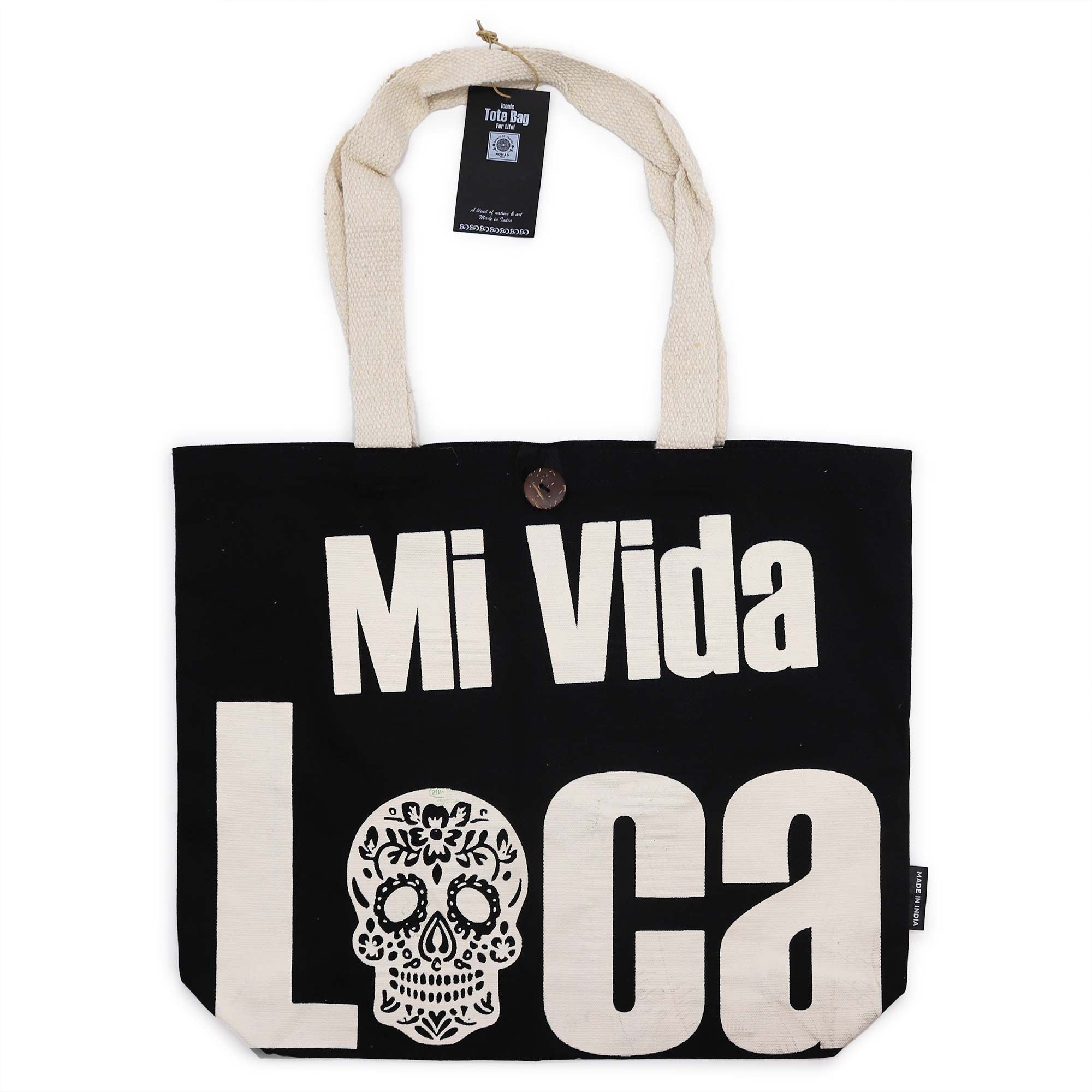 Iconic Classic Tote Bag - Mi Vida Loca - Black Natural 10oz | Velora