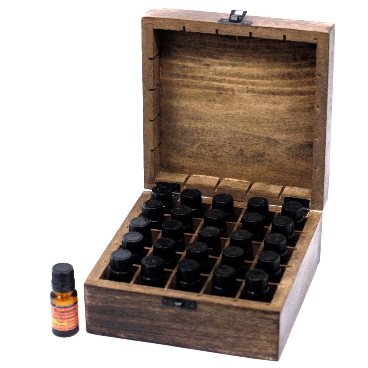 Mango Wood Aromatherapy Box - Floral Carved, Holds 25 | Velora