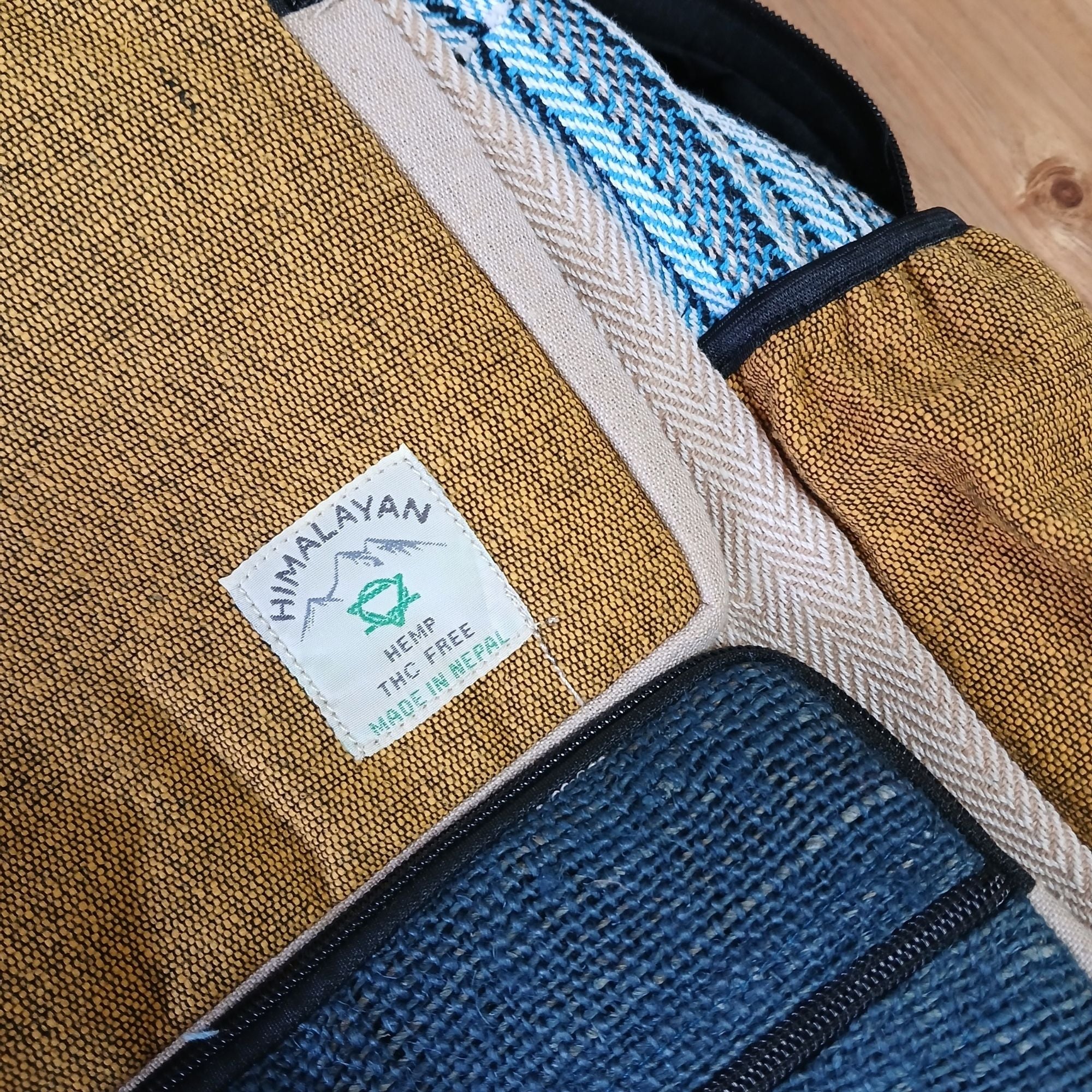 Large Boxy Hemp Backpack – Teal & Turmeric | Velora