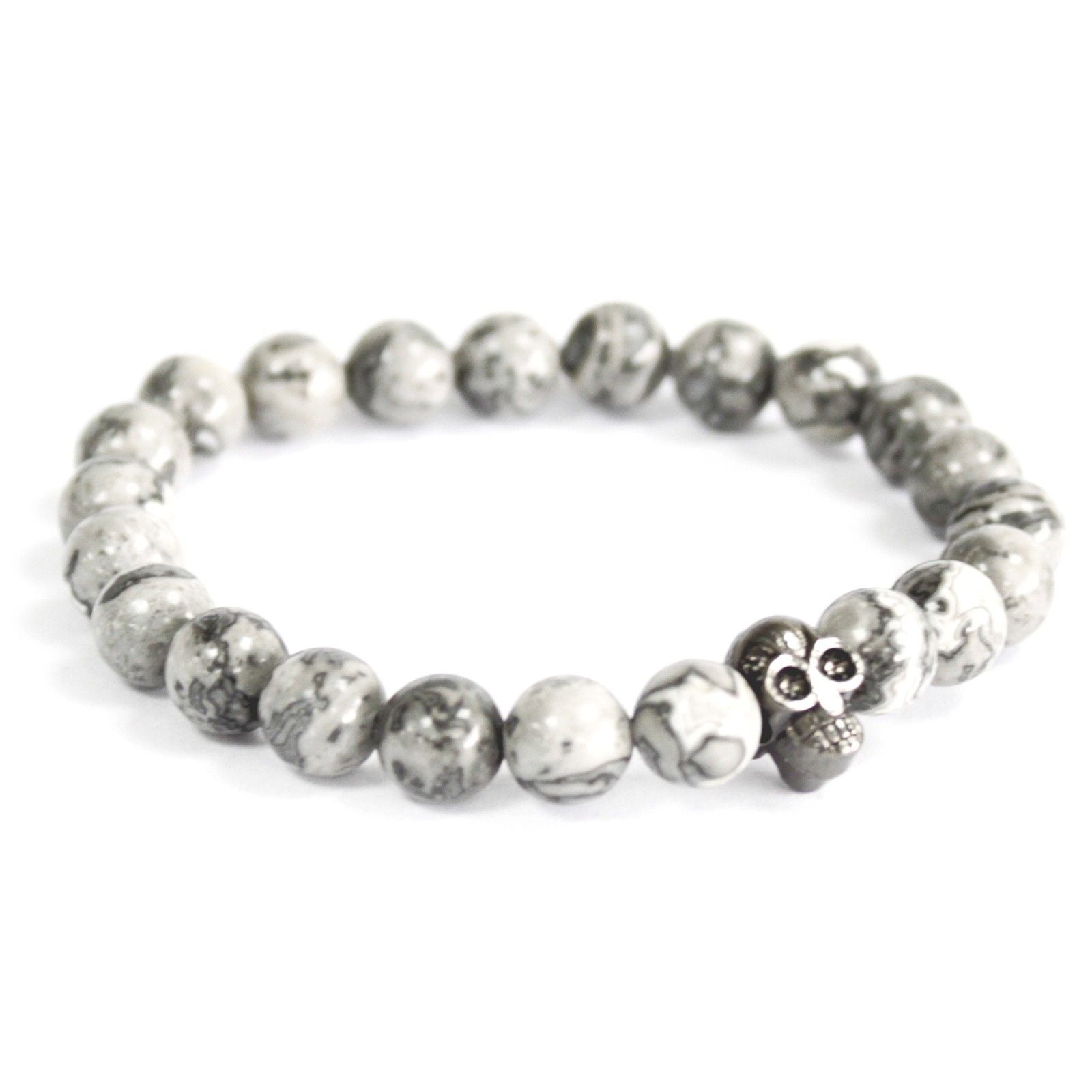 Pewter Skull Gemstone Bracelet - Grey Agate | Velora
