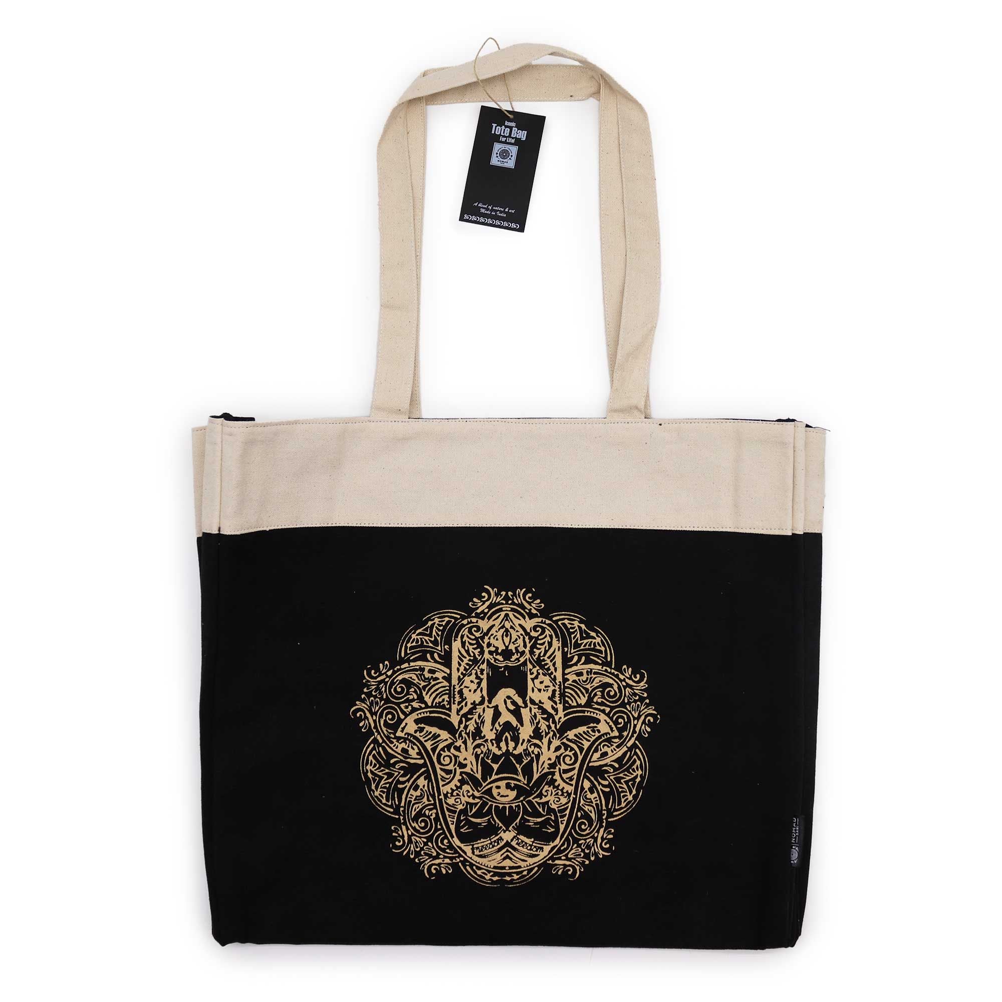 Oversized Tote Bag - Freedom Hamsa - Chocolate Stonewash 14oz | Velora