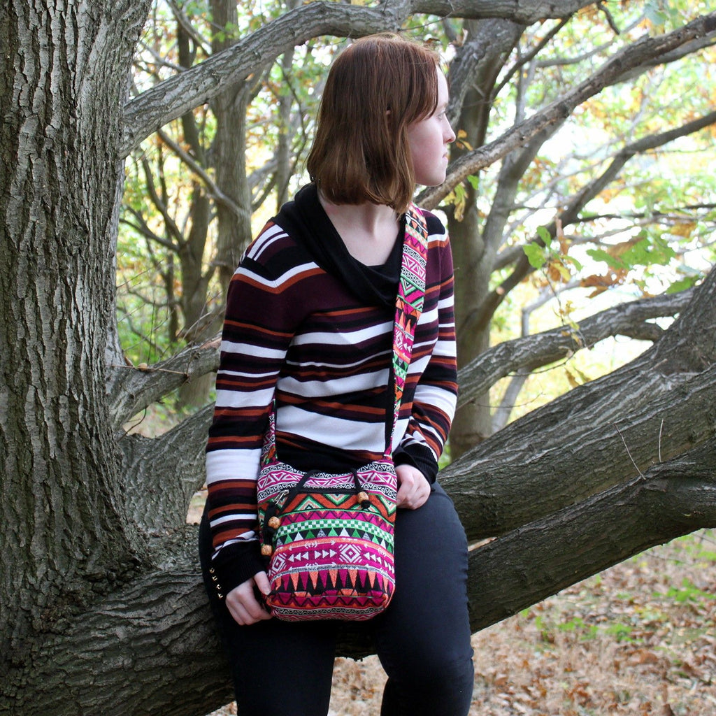 Jacquard Nepal Sling Bag - Pink | Velora