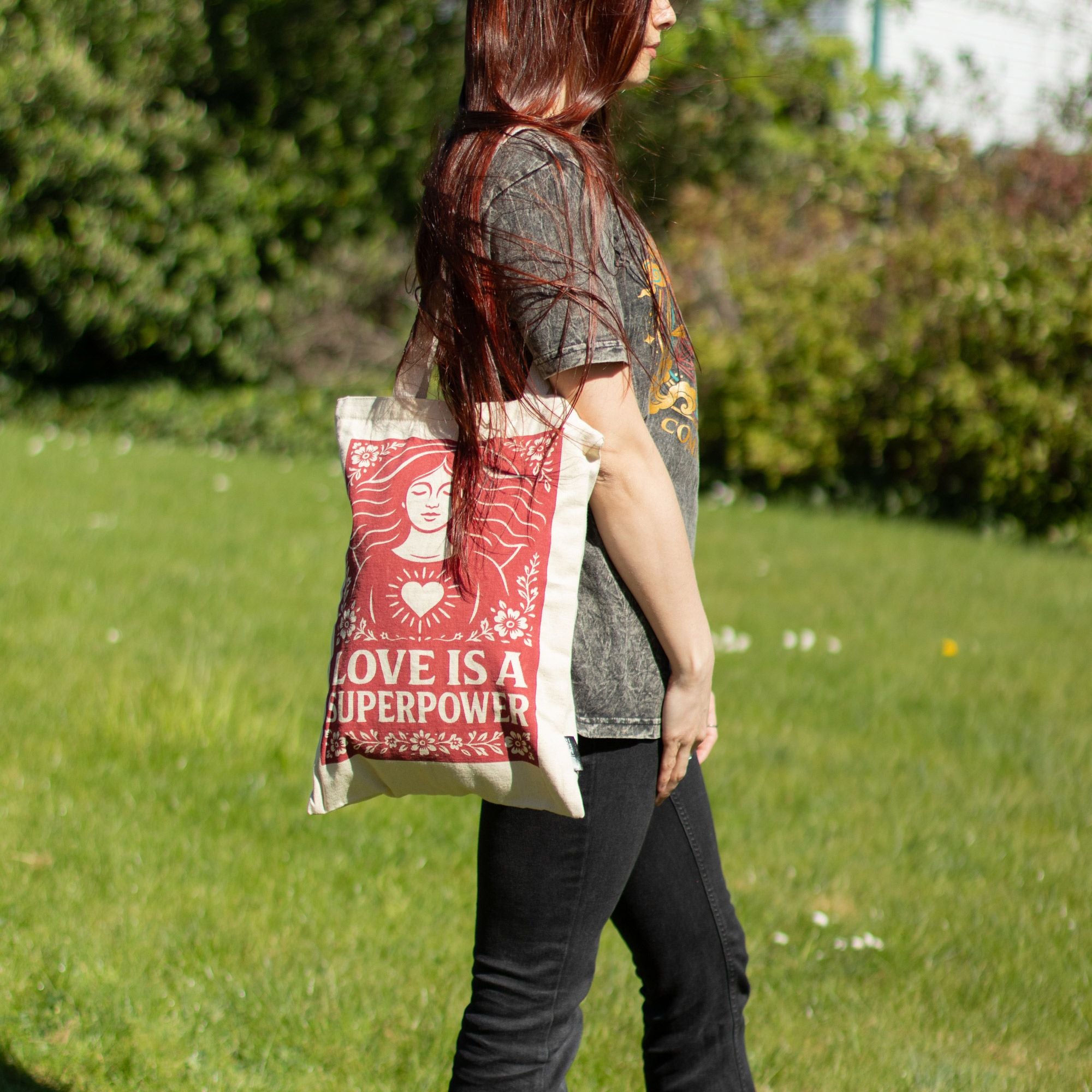 Nomad Sari Tote Bag - Love is a Super Power | Natural Canvas | Velora