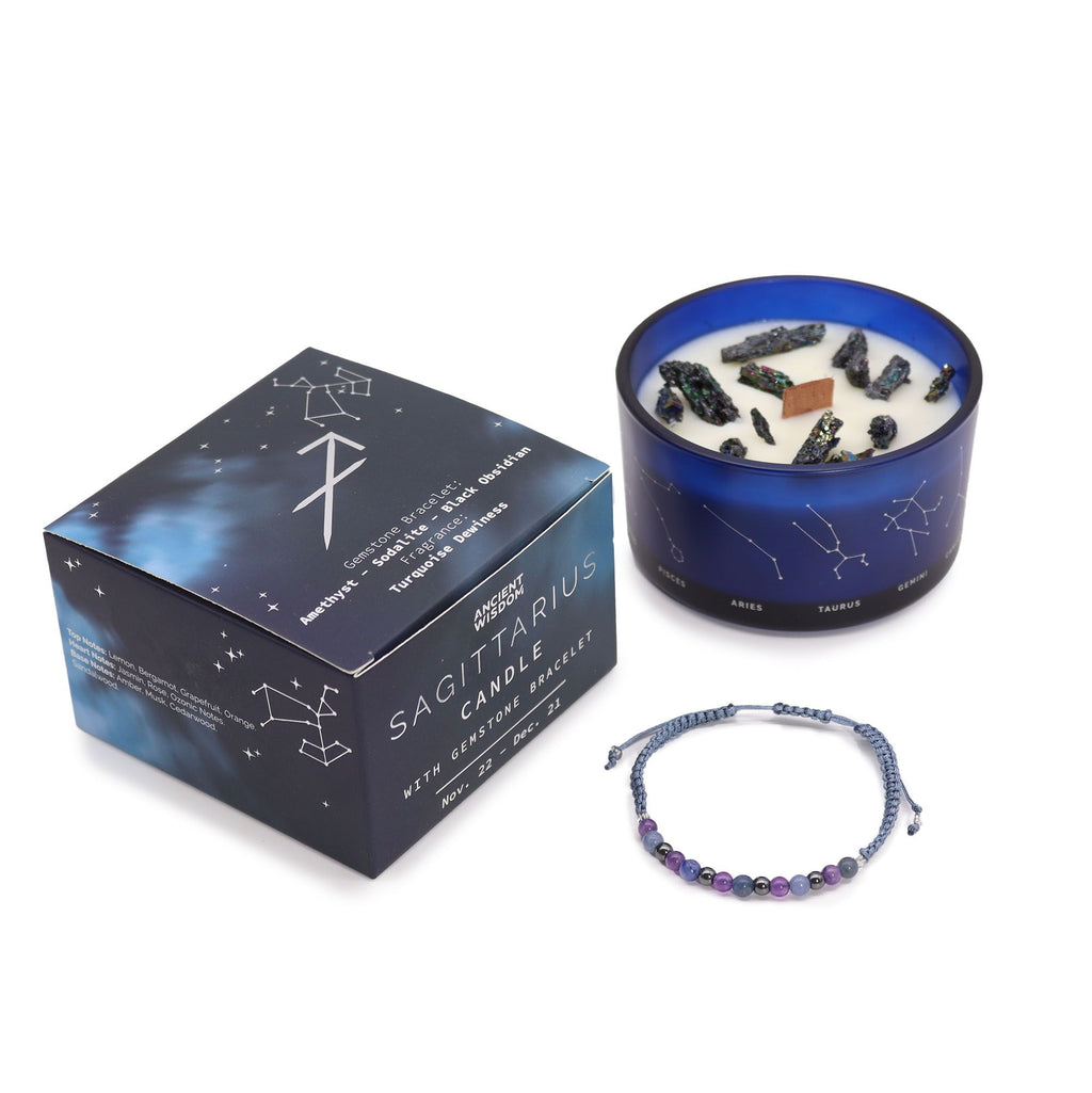 Sagittarius Zodiac Crystal Candle & Gemstone Bracelet | Velora