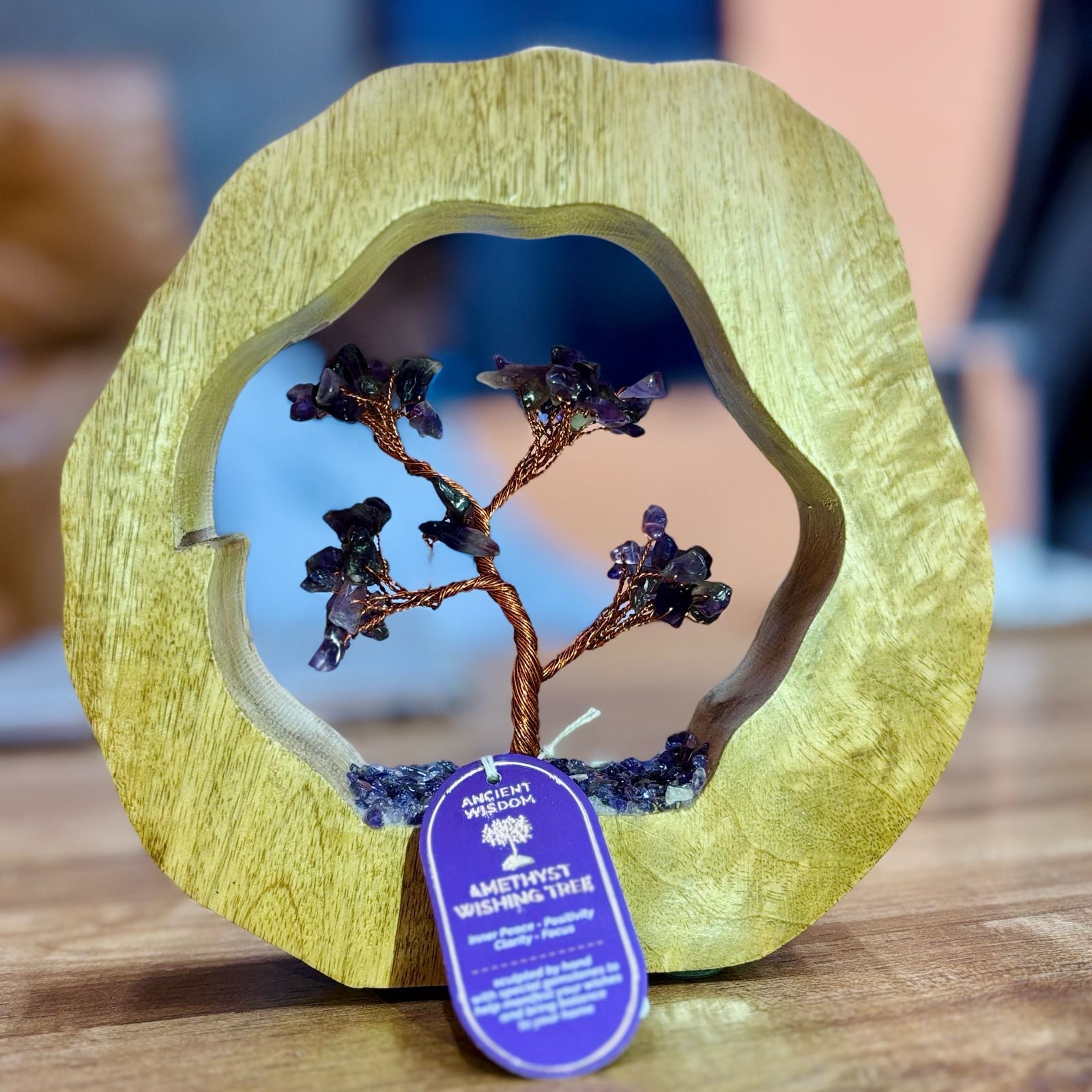 Gemstone Tree Garden - Amethyst | Carved Mango Wood Ring | 60 Stones | Velora