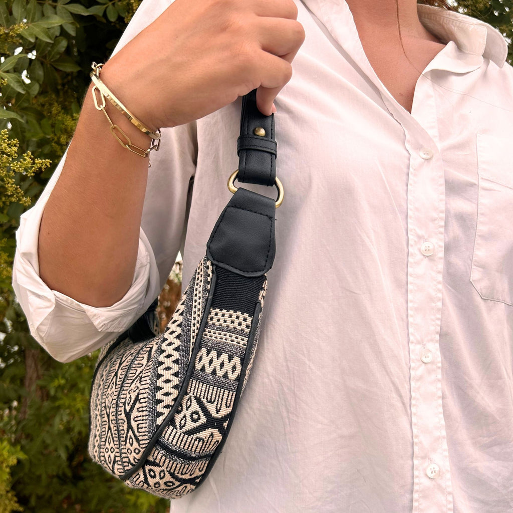 Grey Metro Jacquard Hobo Bag | Black Strap