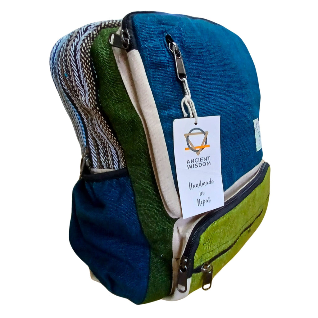 Large Boxy Hemp Backpack – Teal & Sage | Velora