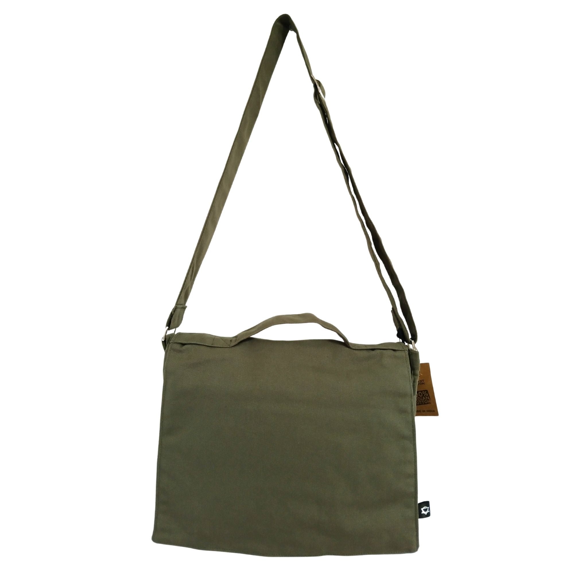 Cotton Canvas Laptop Messenger Bag - Olive | Velora