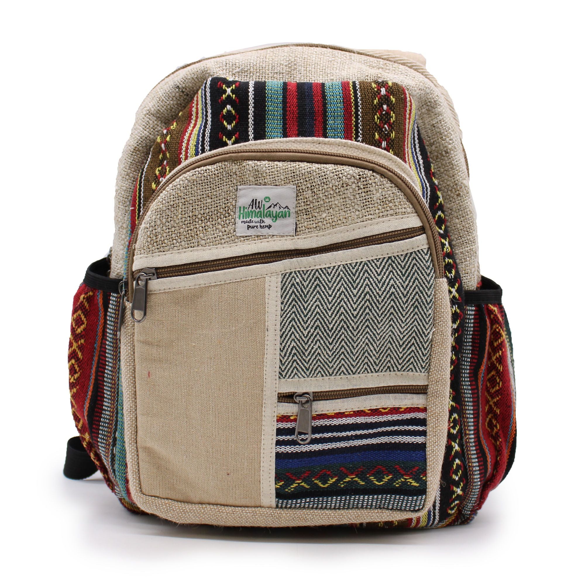 Small Hemp & Cotton Backpack – Zig Zag Zip Style | Velora