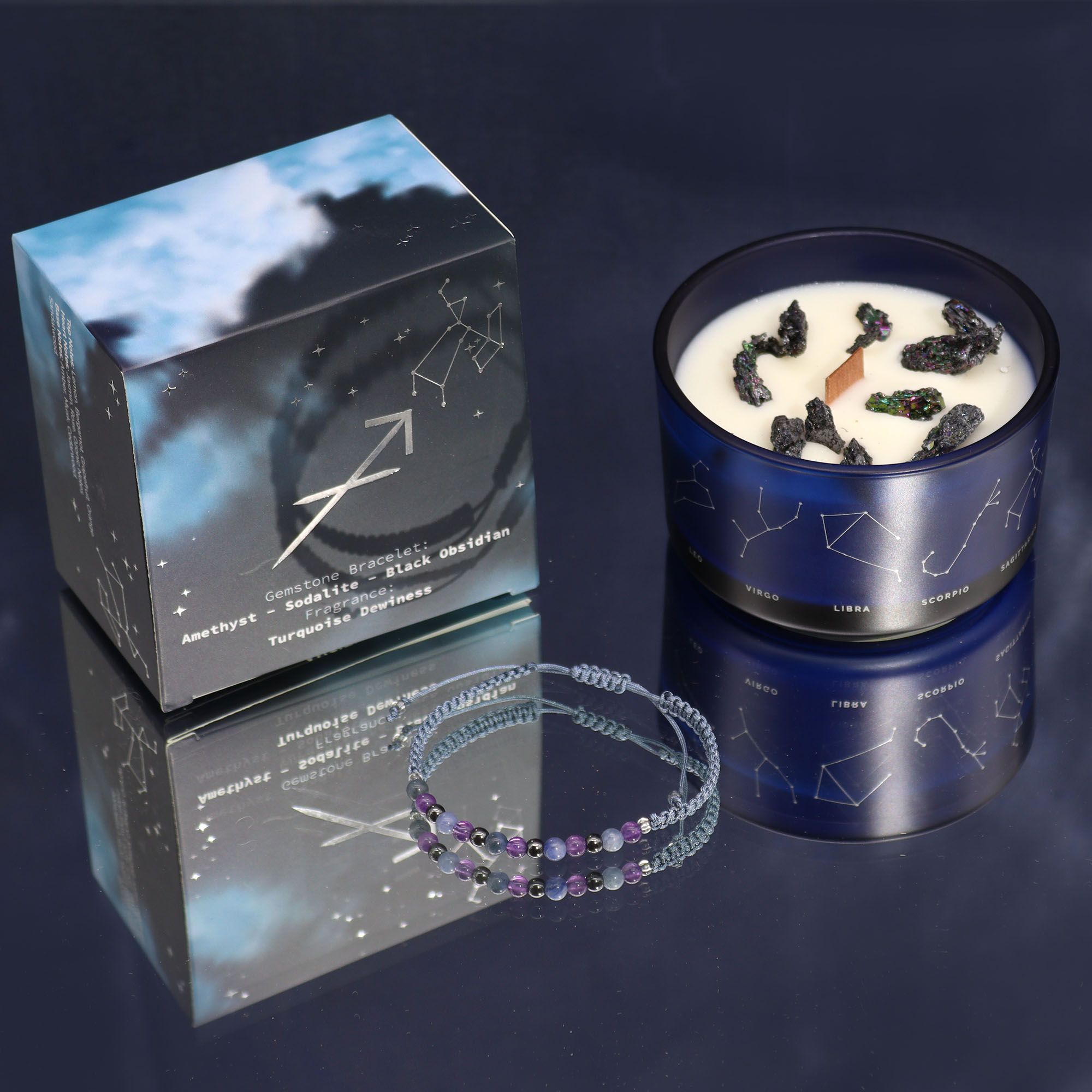 Sagittarius Zodiac Crystal Candle & Gemstone Bracelet | Velora