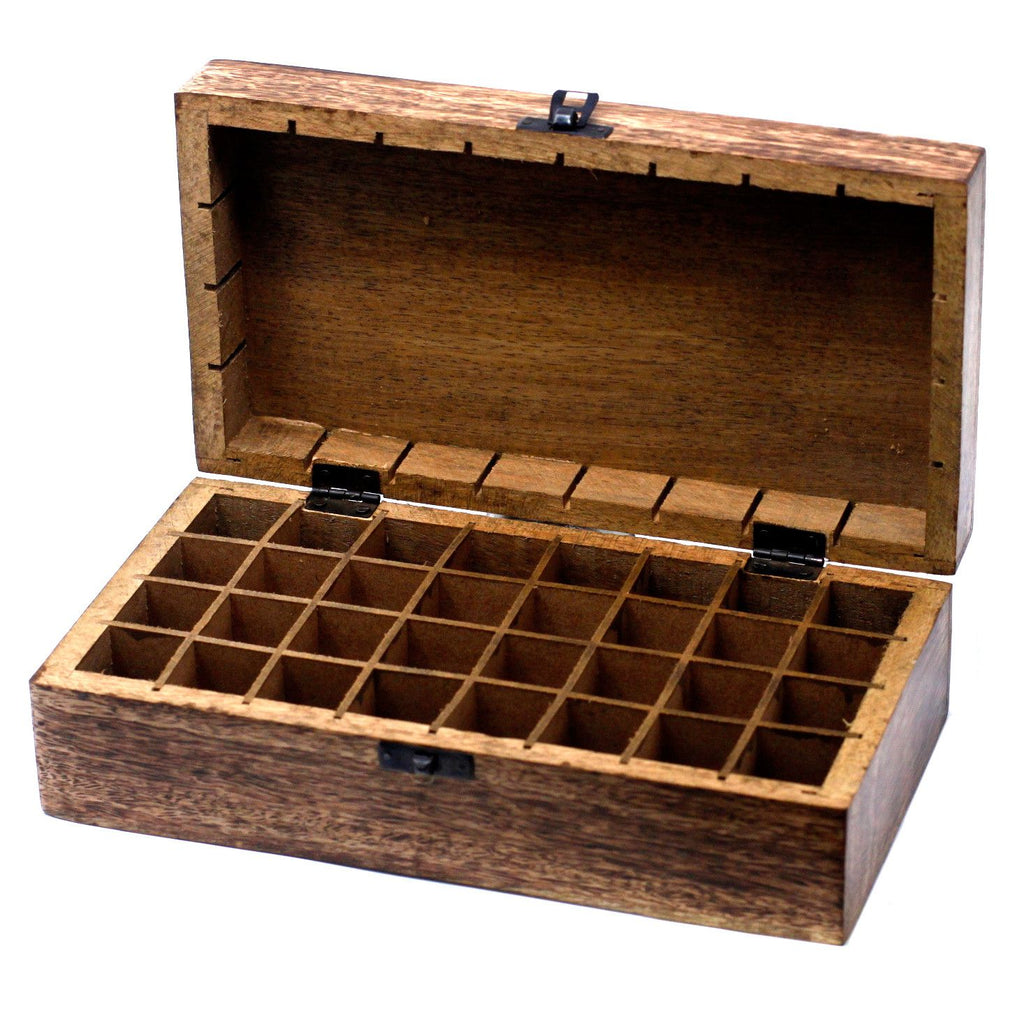 Mango Wood Aromatherapy Box - Floral Carved, Holds 32 | Velora