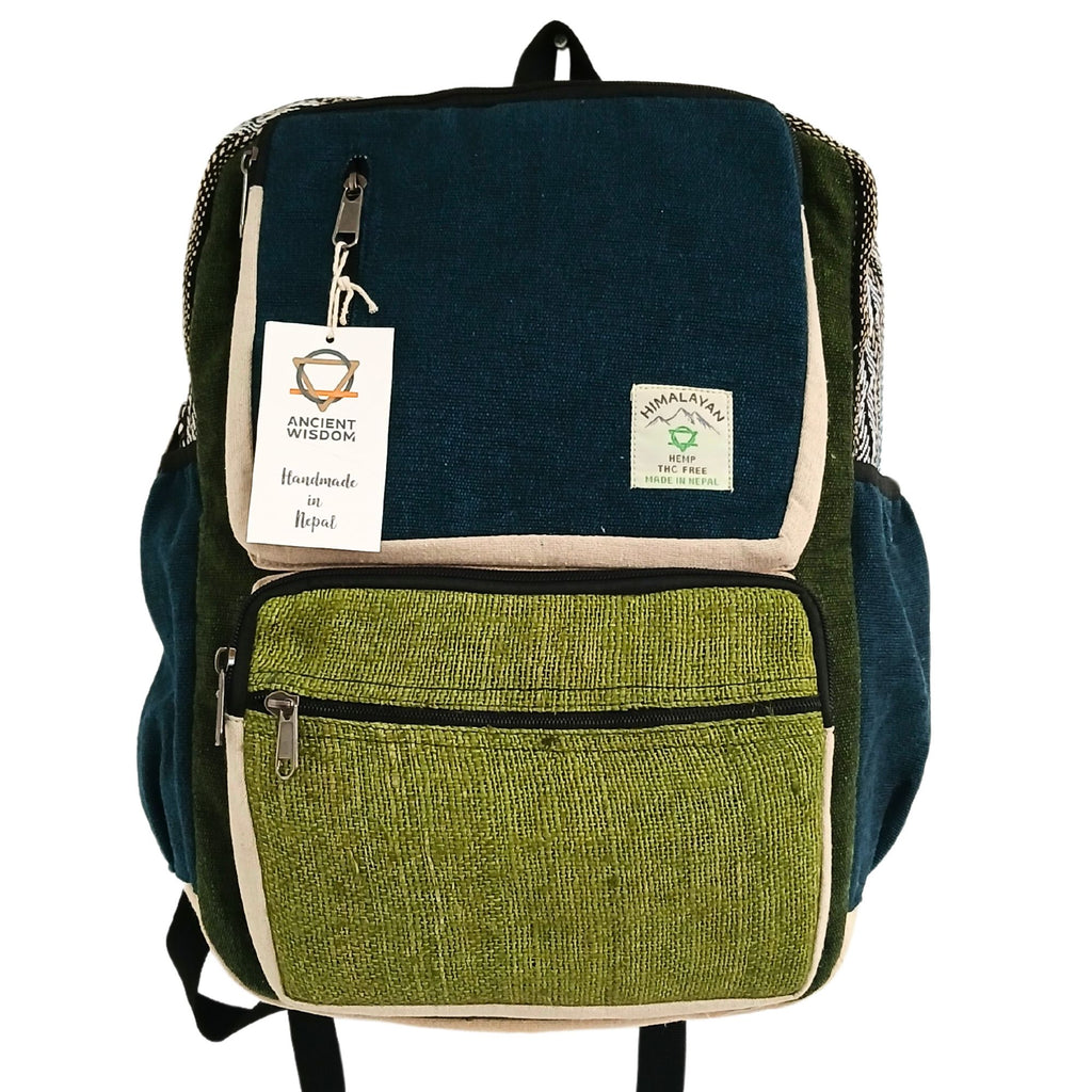 Large Boxy Hemp Backpack – Teal & Sage | Velora