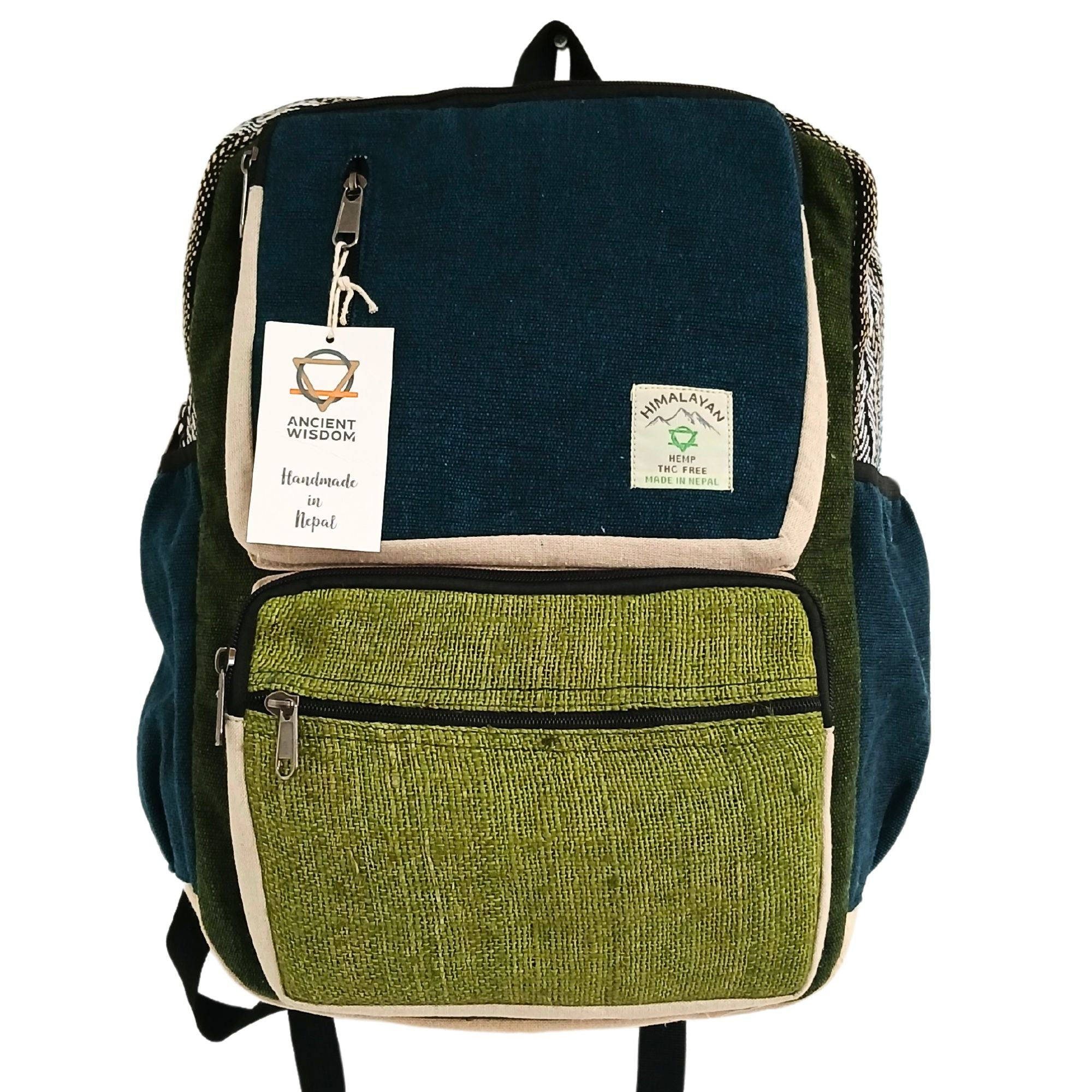 Large Boxy Hemp Backpack – Teal & Sage | Velora