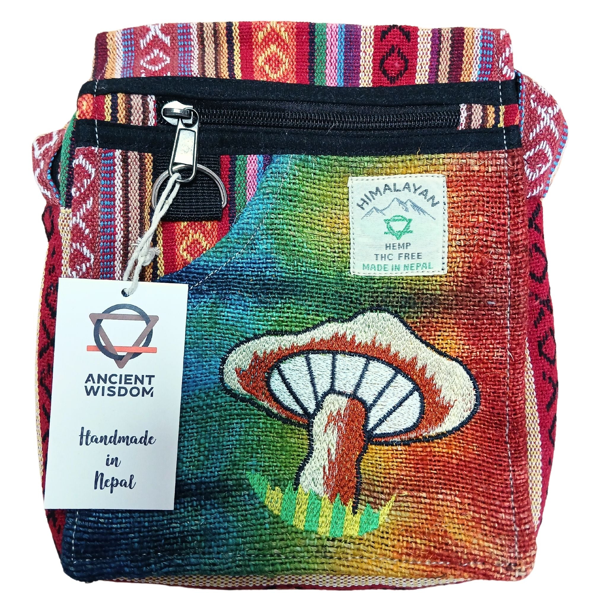 Hemp Embroidered Mushroom Party Bag – Orange Mushrooms | Velora
