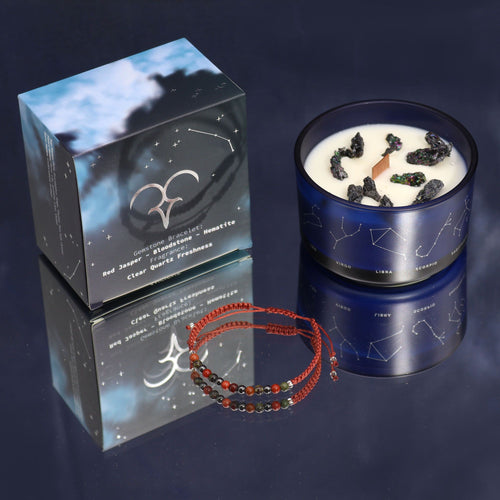 Aries Zodiac Crystal Candle & Gemstone Bracelet | Velora