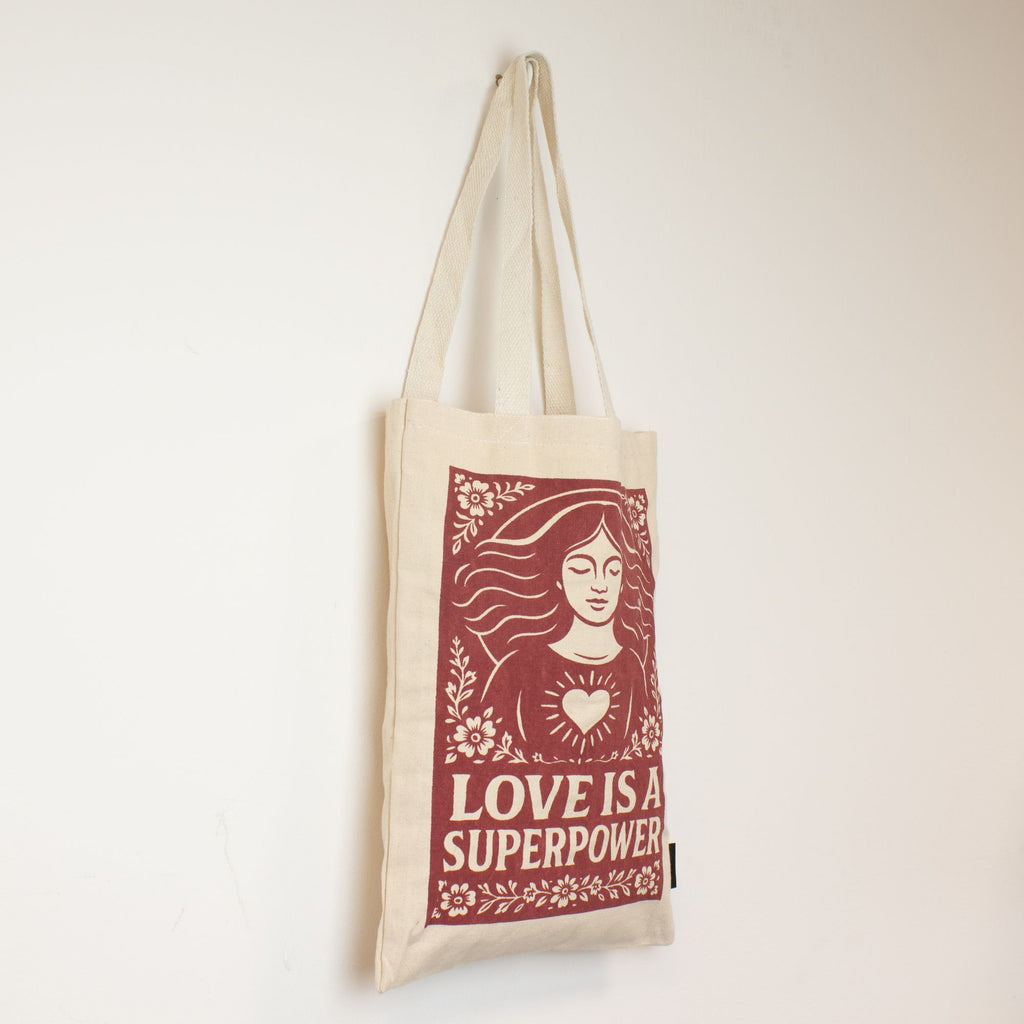 Nomad Sari Tote Bag - Love is a Super Power | Natural Canvas | Velora