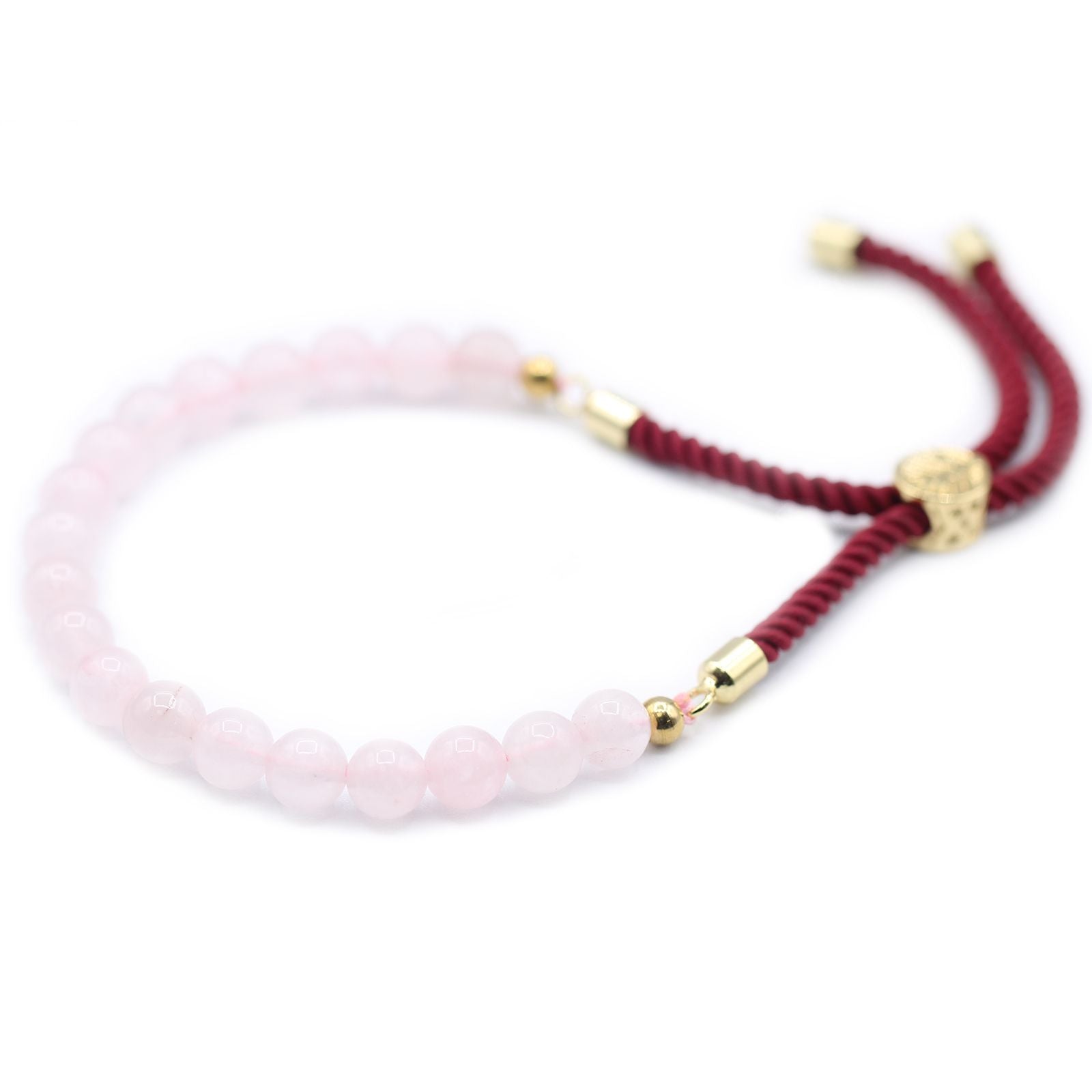 Rose Quartz Gemstone Bracelet | 18K Gold Plated | Bordeaux String | Velora