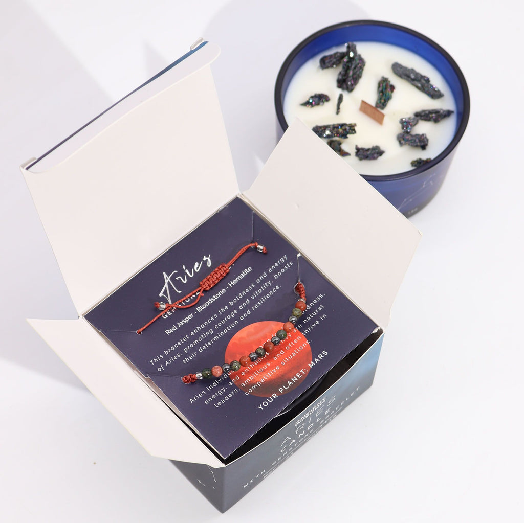 Aries Zodiac Crystal Candle & Gemstone Bracelet | Velora