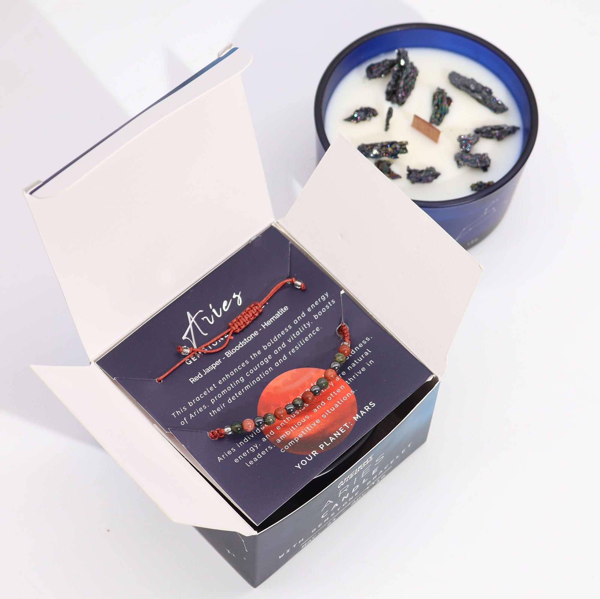 Aries Zodiac Crystal Candle & Gemstone Bracelet | Velora