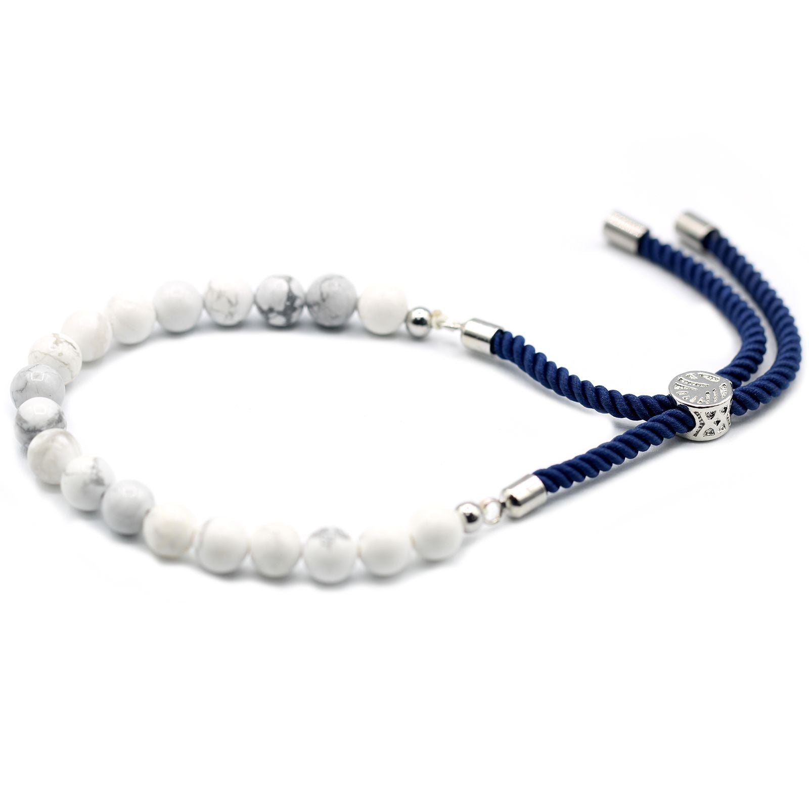 White Howlite Gemstone Bracelet | Silver Plated | Navy String | Velora