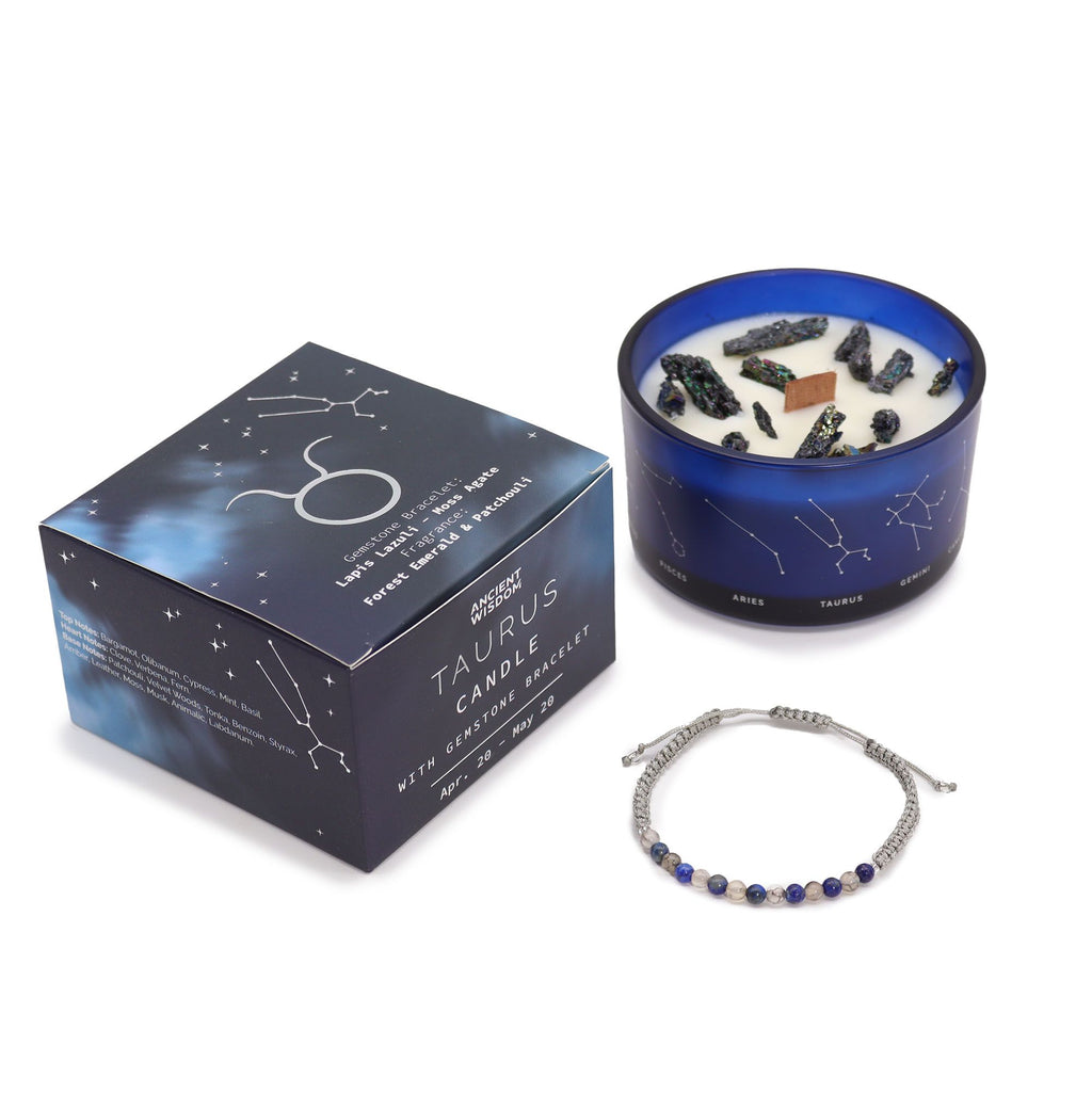 Taurus Zodiac Crystal Candle & Gemstone Bracelet | Velora