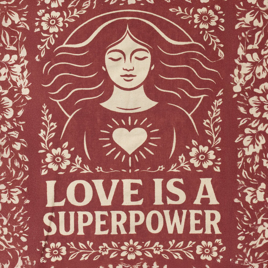 Nomad Sari Tote Bag - Love is a Super Power | Natural Canvas | Velora