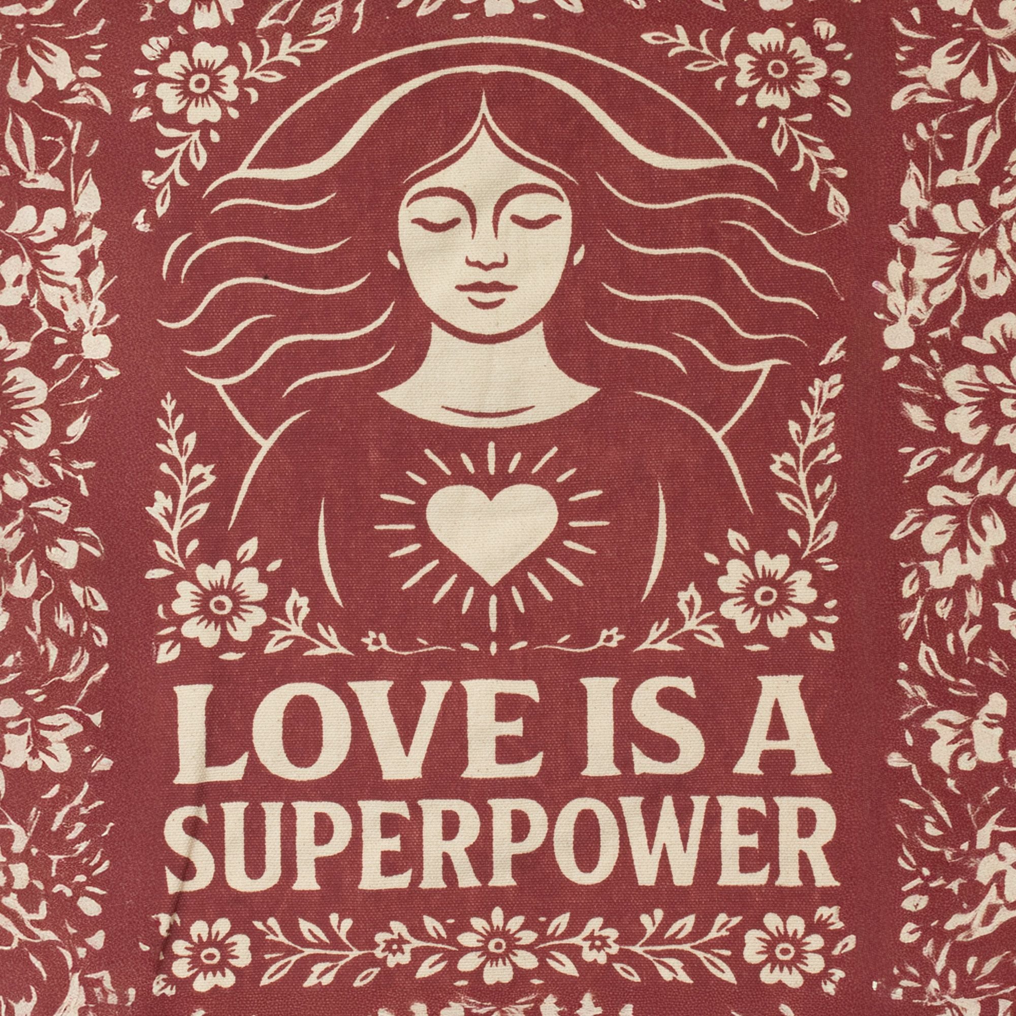 Nomad Sari Tote Bag - Love is a Super Power | Natural Canvas | Velora