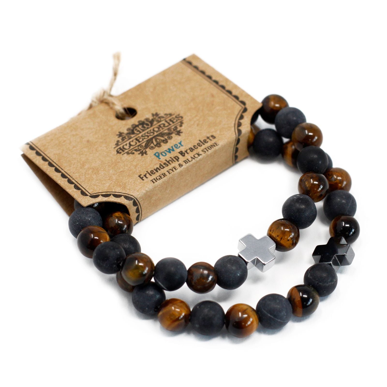 Tiger Eye & Black Stone Friendship Bracelets | Set of 2 | Velora