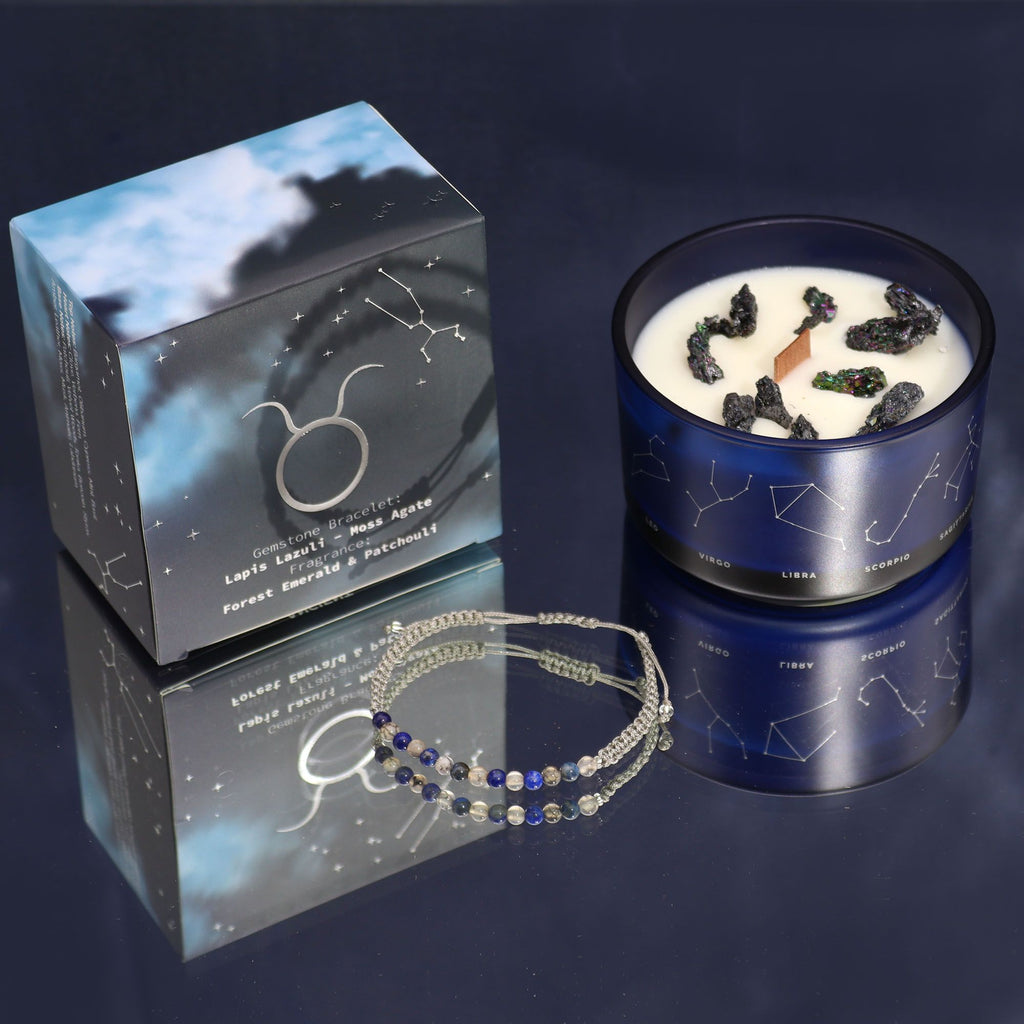 Taurus Zodiac Crystal Candle & Gemstone Bracelet | Velora