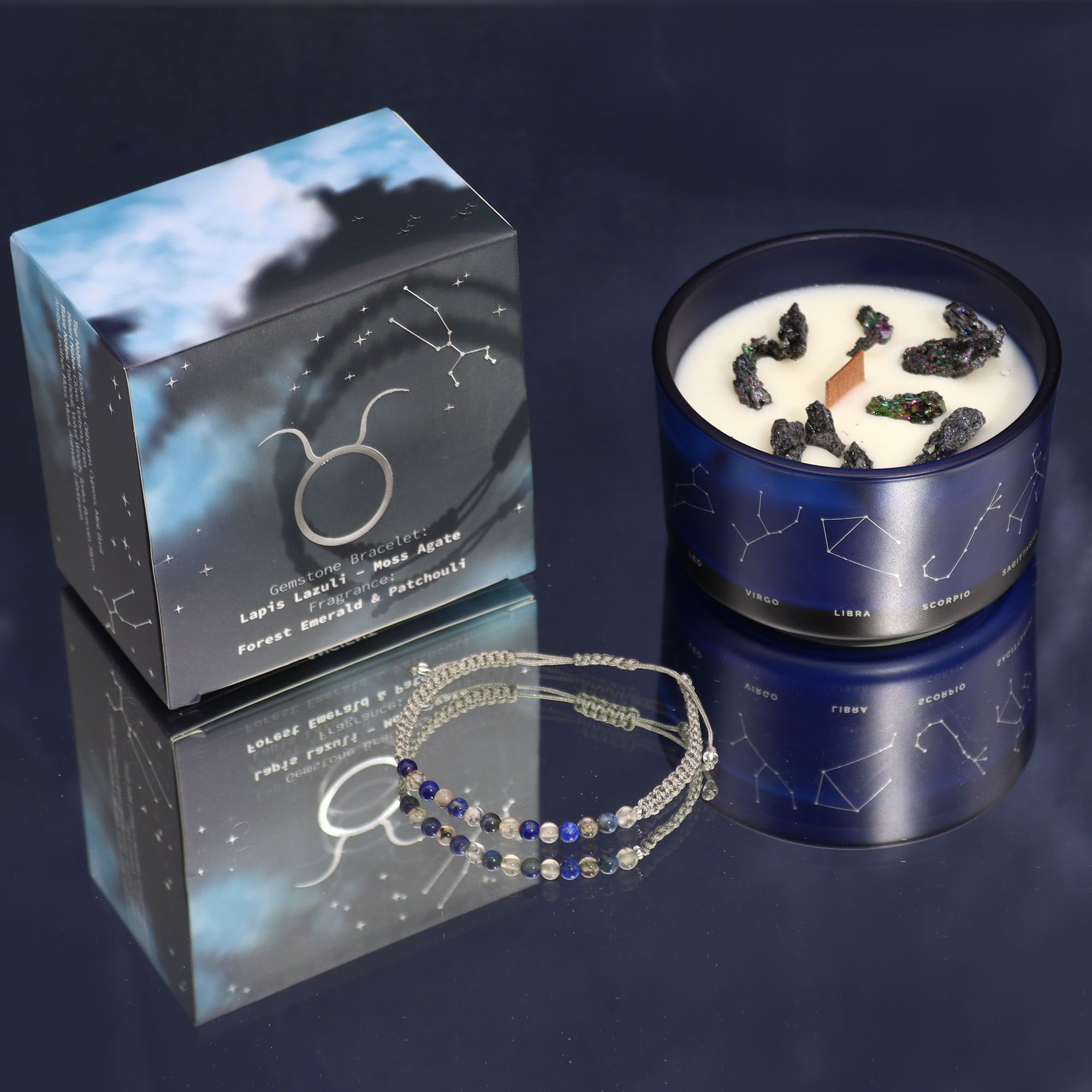 Taurus Zodiac Crystal Candle & Gemstone Bracelet | Velora