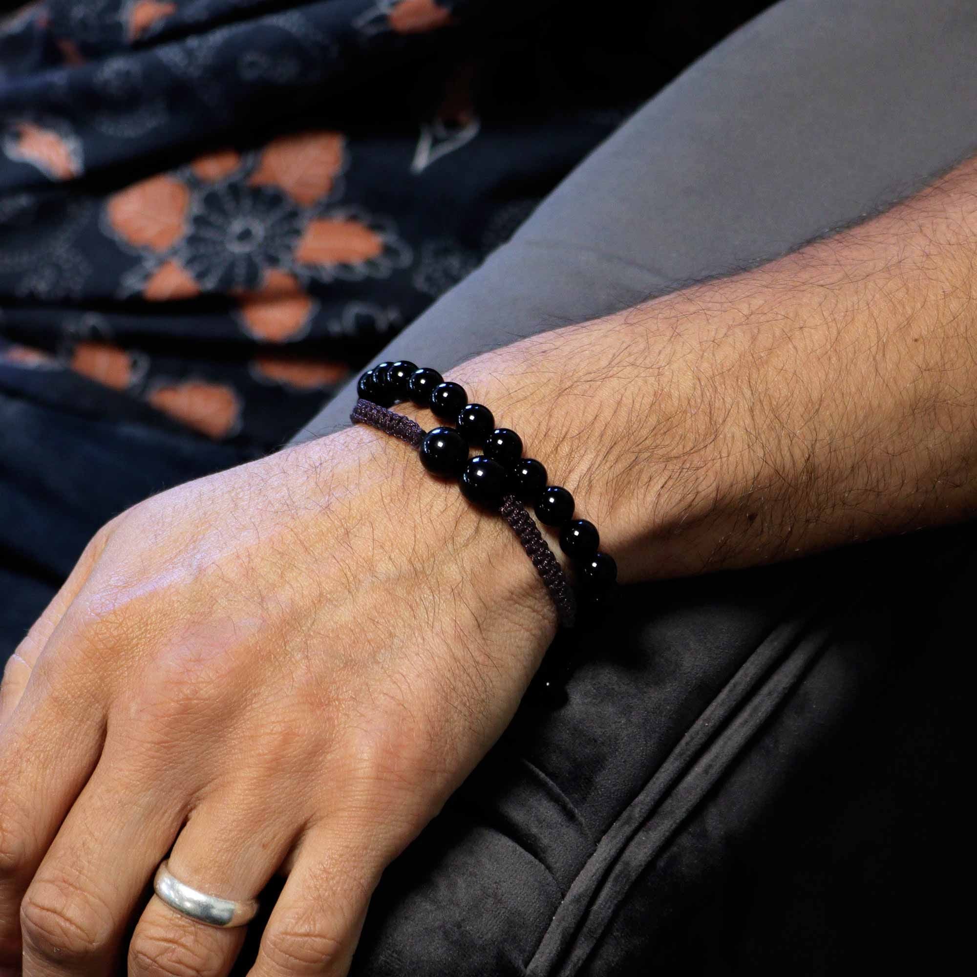 Black Agate Double Power Bracelet | Gemstone String Bracelet | Velora