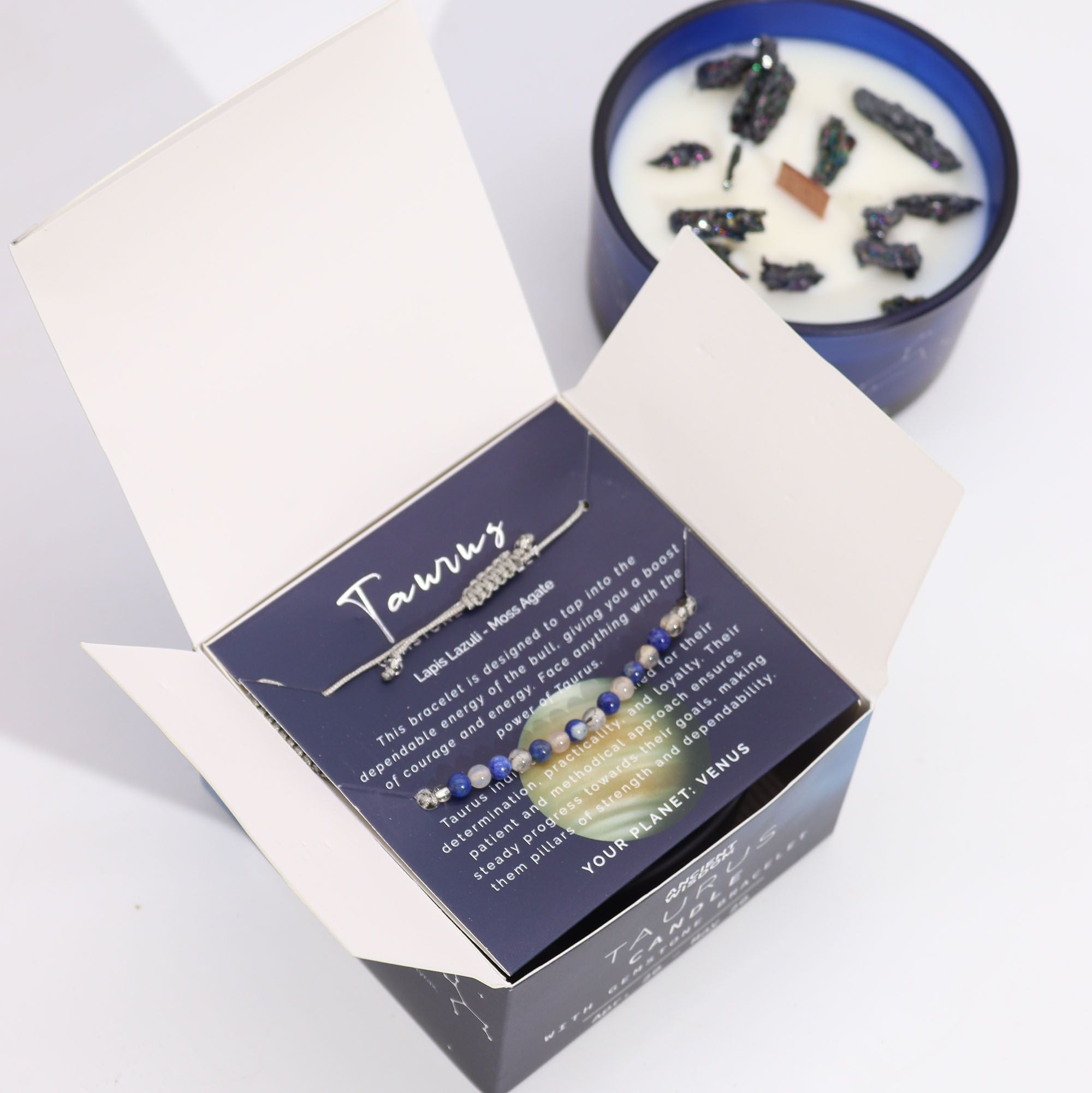 Taurus Zodiac Crystal Candle & Gemstone Bracelet | Velora