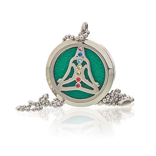 Chakra Aromatherapy Diffuser Necklace 30mm - Lava Stone & Yoga Pendant | Velora