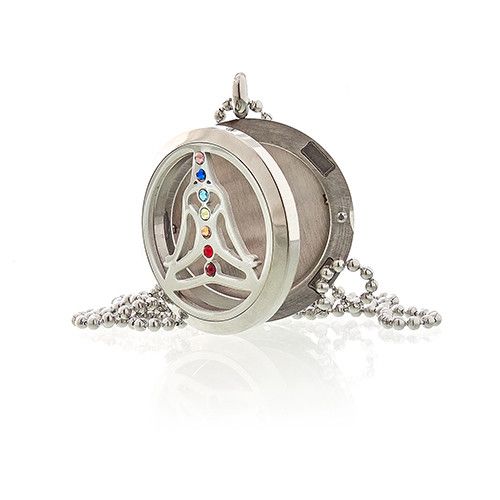 Chakra Aromatherapy Diffuser Necklace 30mm - Lava Stone & Yoga Pendant | Velora