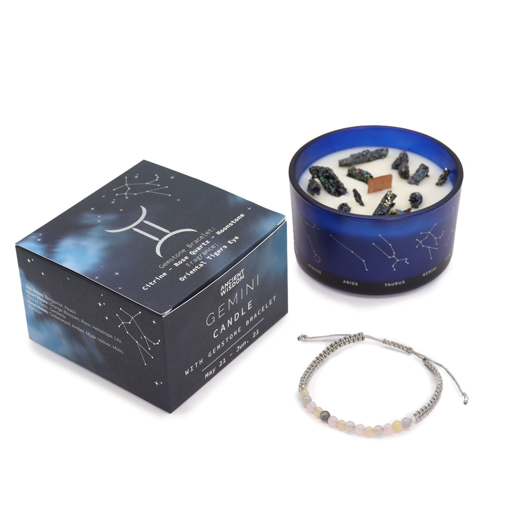 Gemini Zodiac Crystal Candle & Gemstone Bracelet | Velora