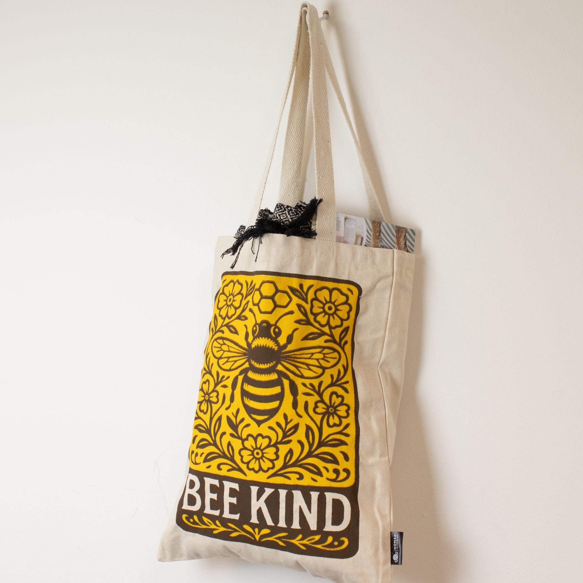 Nomad Sari Tote Bag - Bee Kind | Natural Canvas | Velora